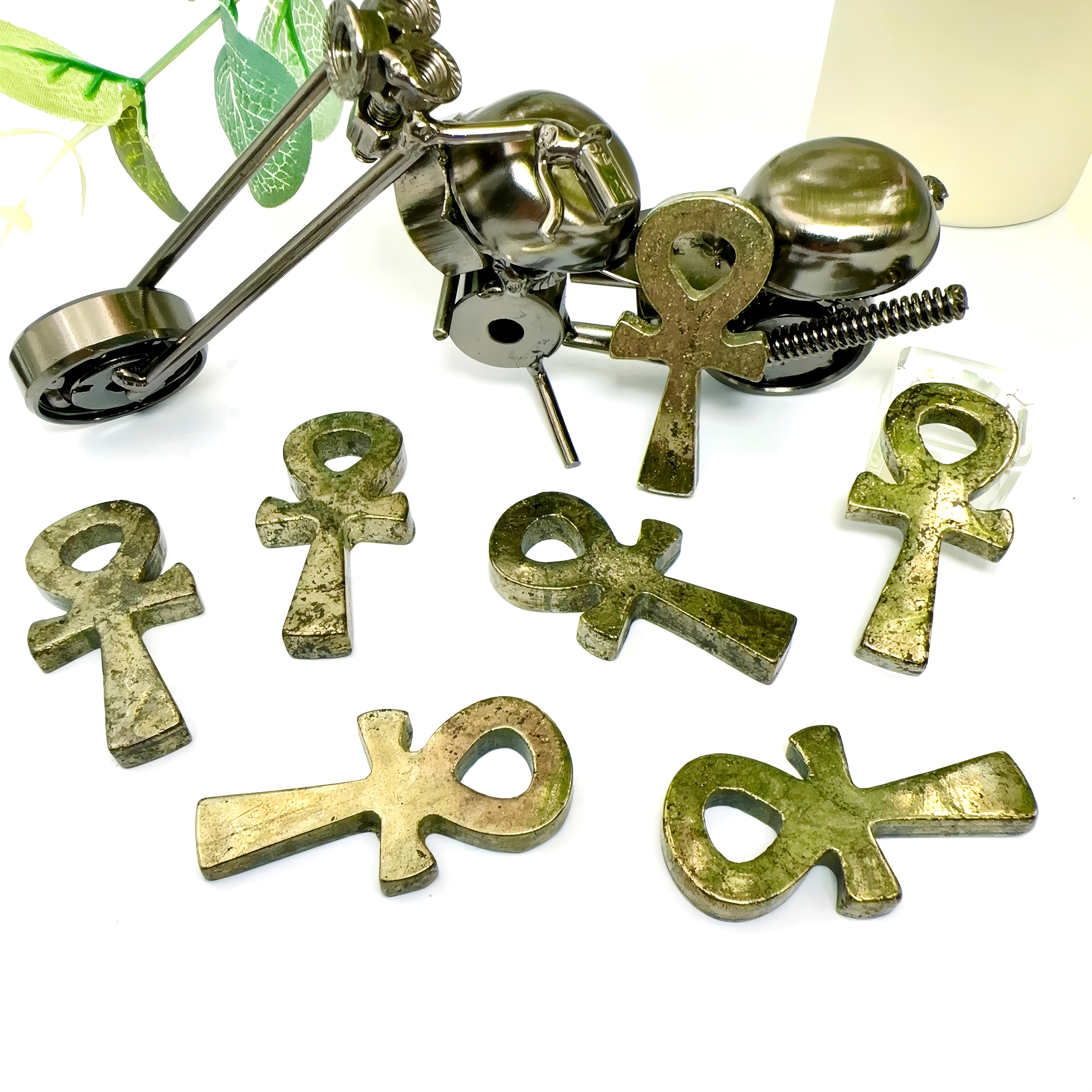 Natural Golden Pyrite Crystal Cross Ankh, 5 Cm