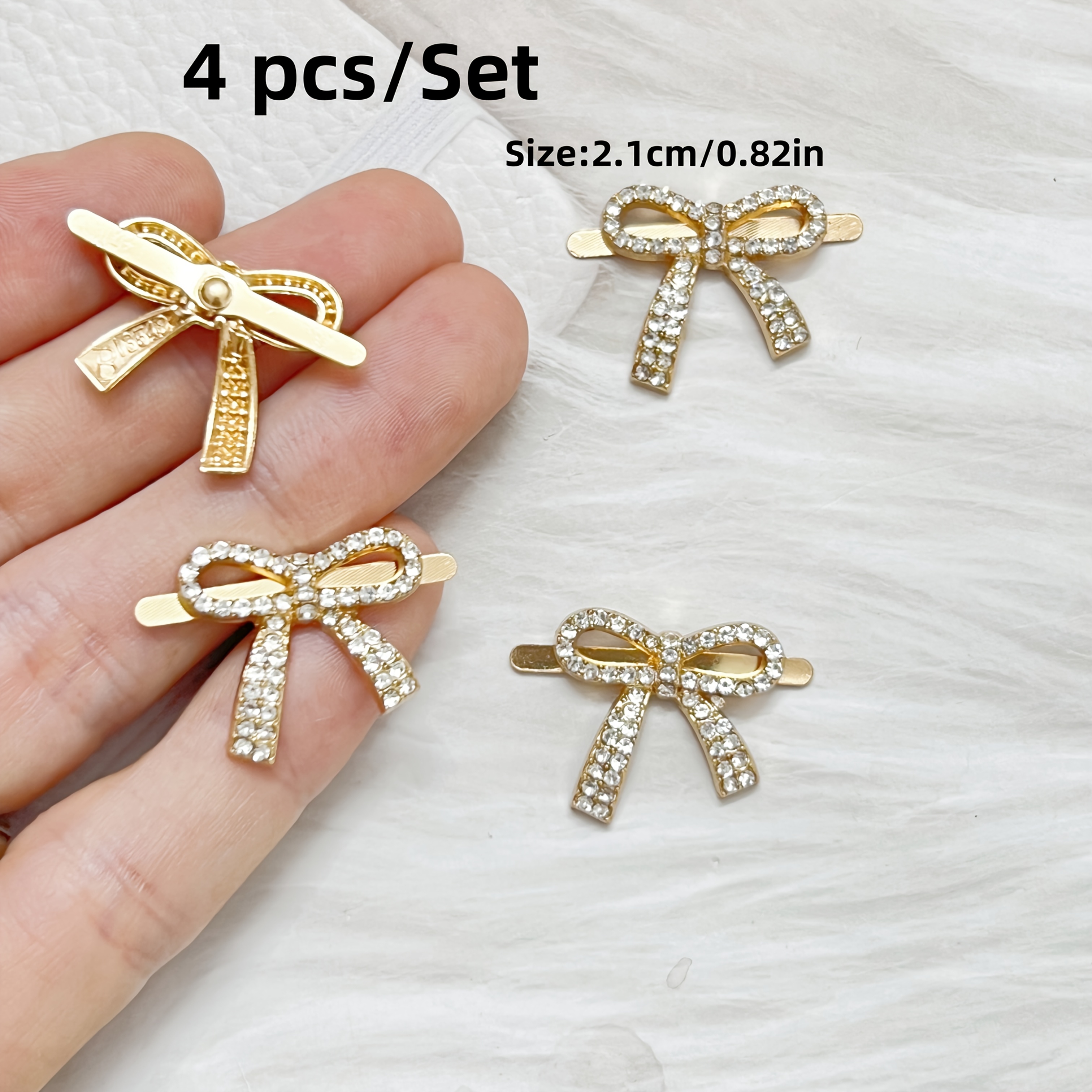 Set Of 4 Elegant Bow-shaped Alloy Rhinestone Shoe Clips, Detachable For Use, Versatile Additions Suitable For Sneakers, Boots, Clothing, And Bags, Without Battery