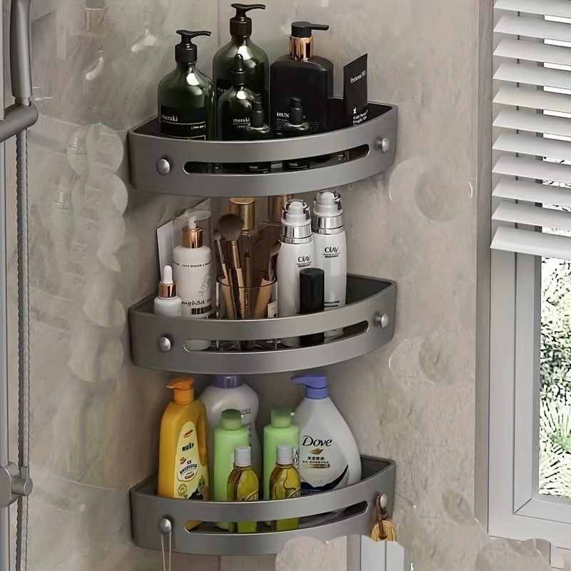 

1pc Wall-mounted Plastic Bathroom Shelf, 3-tier Hanging Storage Rack, No-drill Bathroom Organizer For Cosmetics, Towels, And Toiletries, Unfinished , For Home And Kitchen Use