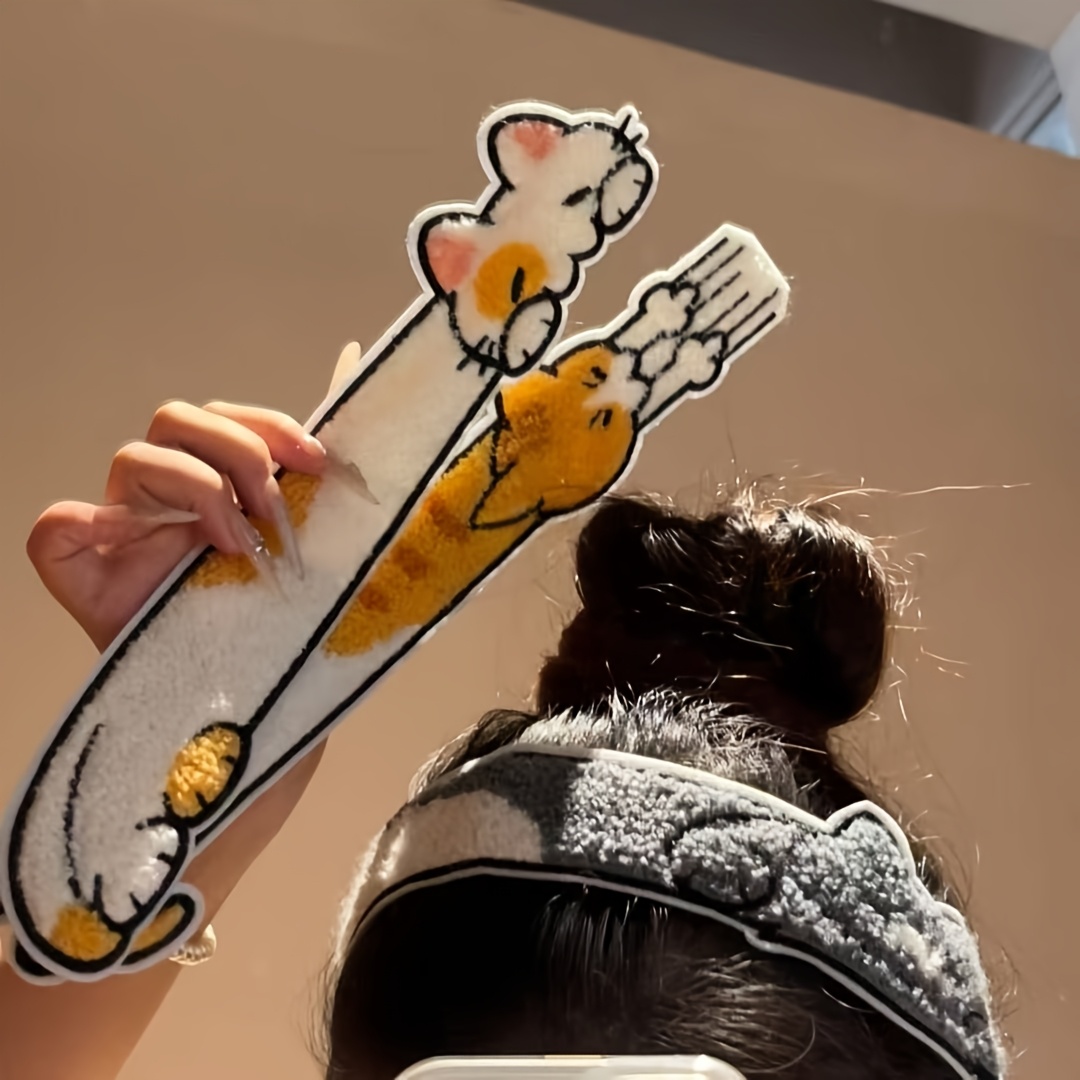 TEMU Lot de 3 autocollants mignons de frange de chat à longues bandes, accessoires de cheveux brodés de dessin animé pour fixer les mèches , doux et