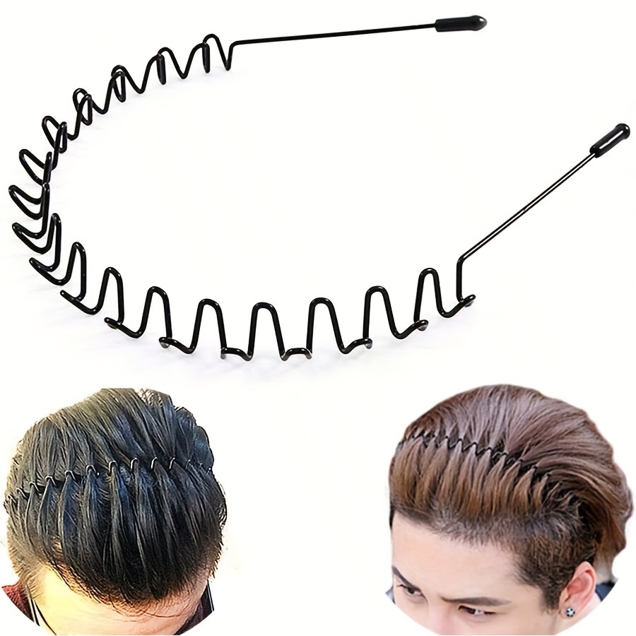 Black Wavy Metal Headband - Durable, Non-Slip Elastic Hair Band for Sports & Outdoor Activities - Stylish Accessory for Men & Women