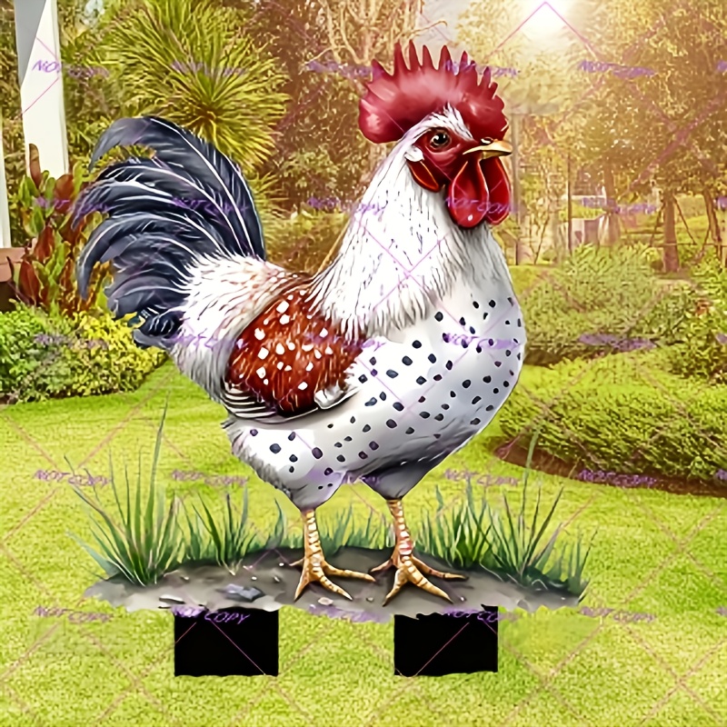 

2d Rooster Garden Stake Decoration - , , Ideal For Outdoor New Year's Celebrations, Lawns, And Gardens - No Electricity Required, Outdoor Decor|folklore Charm| Outdoor Material, Yard Decorations