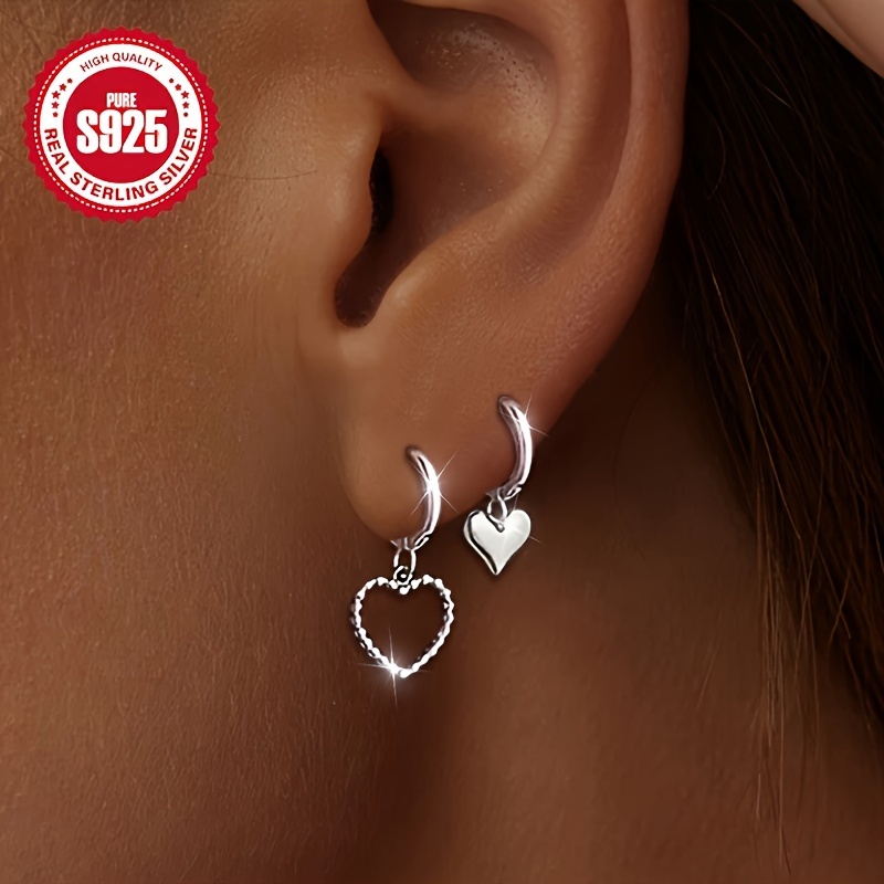 

Chic S925 Sterling Silvery Heart-shaped Dangle Earrings - Hypoallergenic, Perfect Gift For Her, & Party Wear