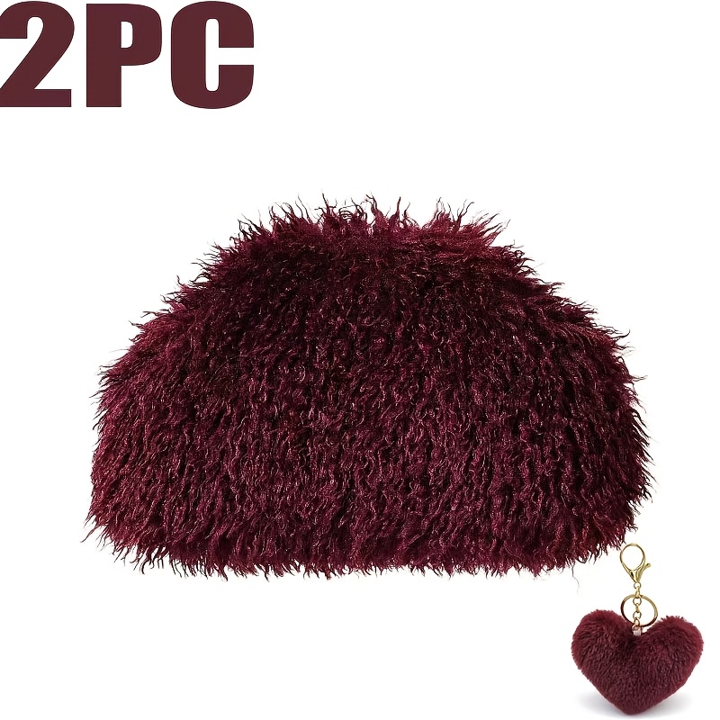 TEMU 2pcs Plush Women's Bag With Free Pendant Large Capacity Evening Bag Sweet Underarm Bag Bag