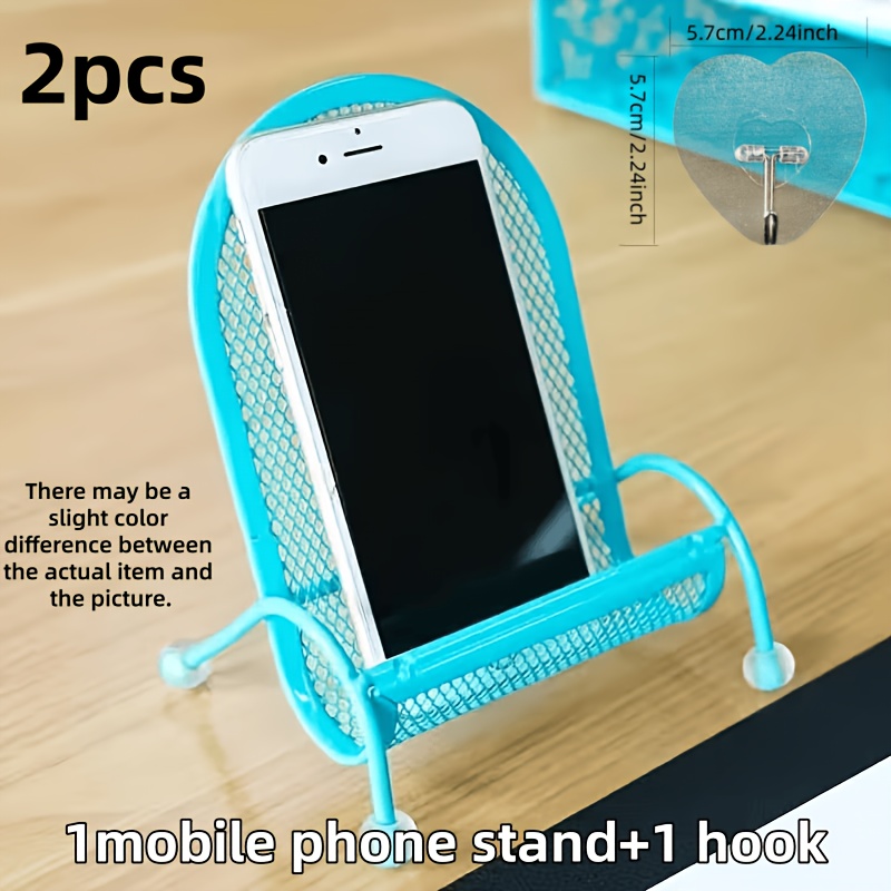 TEMU 2pcs Set (1 Phone Stand   1 Hook) Creative Chair-shaped Phone Stand Cute Shape Bright Colors - Stable Weighted Model | Cute Desktop Lazy
