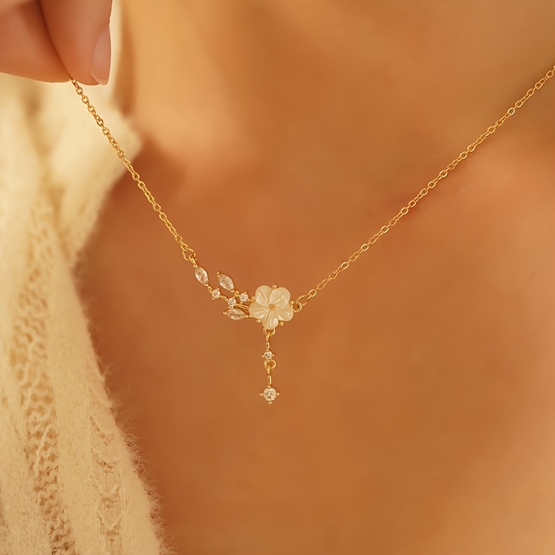 elegant camellia tassel pendant necklace women luxurious - Temu