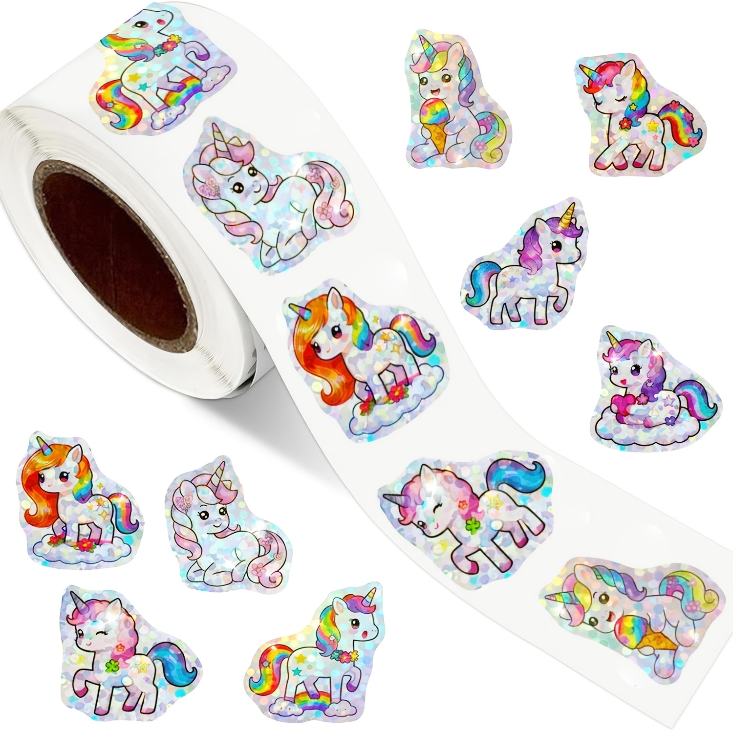 TEMU 500 Stück/Rolle Laser-Tier-Pony-Aufkleber, Schreibwaren-Aufkleber, Geschenkverpackungsmuster, Kuvertverschluss-Etiketten, Büroaufkleber,
