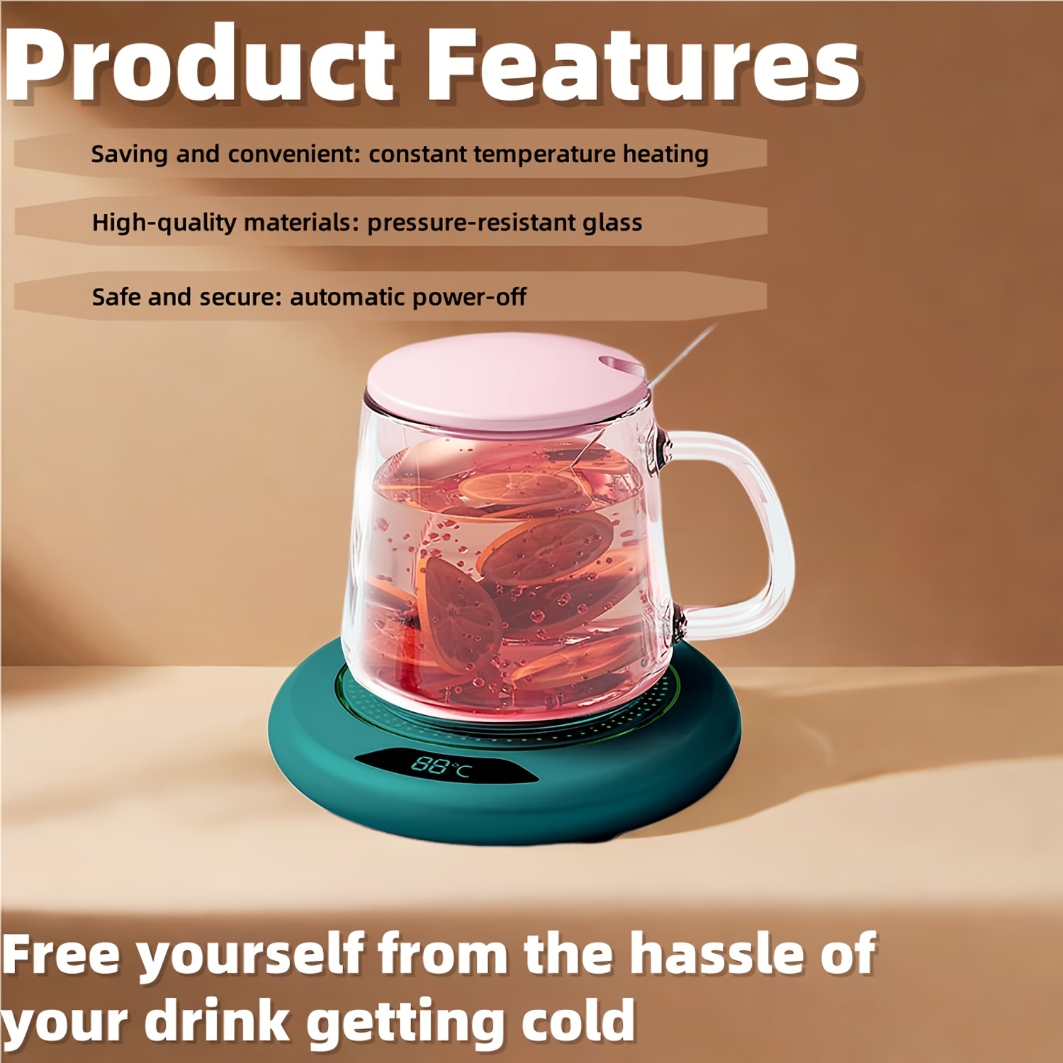 Smart Electric Coffee Cup Warmer Suitable for coffee, tea, and beverages. 3-level adjustable heating pad with USB power supply, precise control, automatic shut-off timer of 8 hours, compatible with travel mugs, ideal for home and office use
