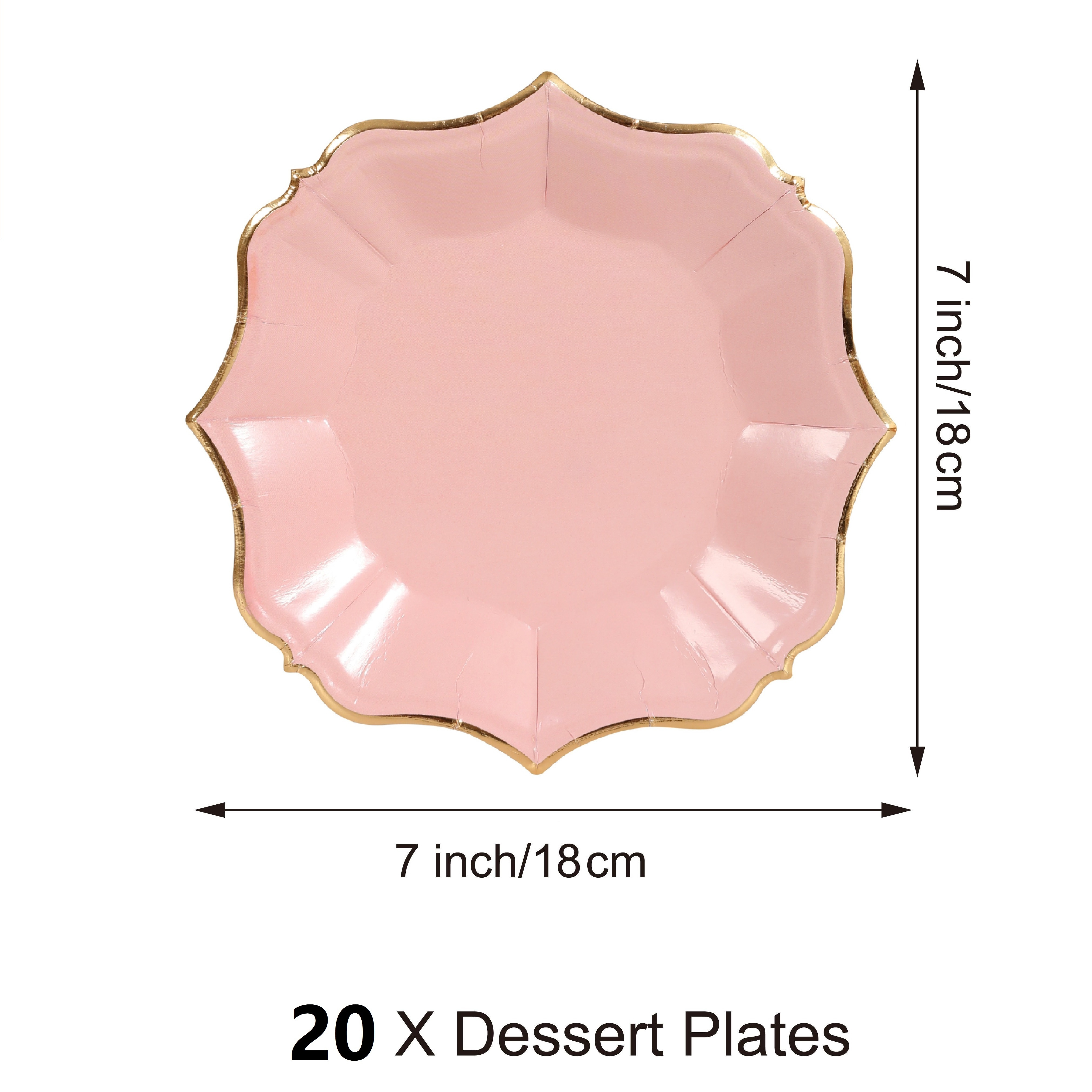 Image of 20pcs/50pcs 7inch Plates Blush Dessert Paper Plates Scalloped Edge Disposable Cake Plates For Tea Party Birthday Bridal Shower Wedding Party Supplies