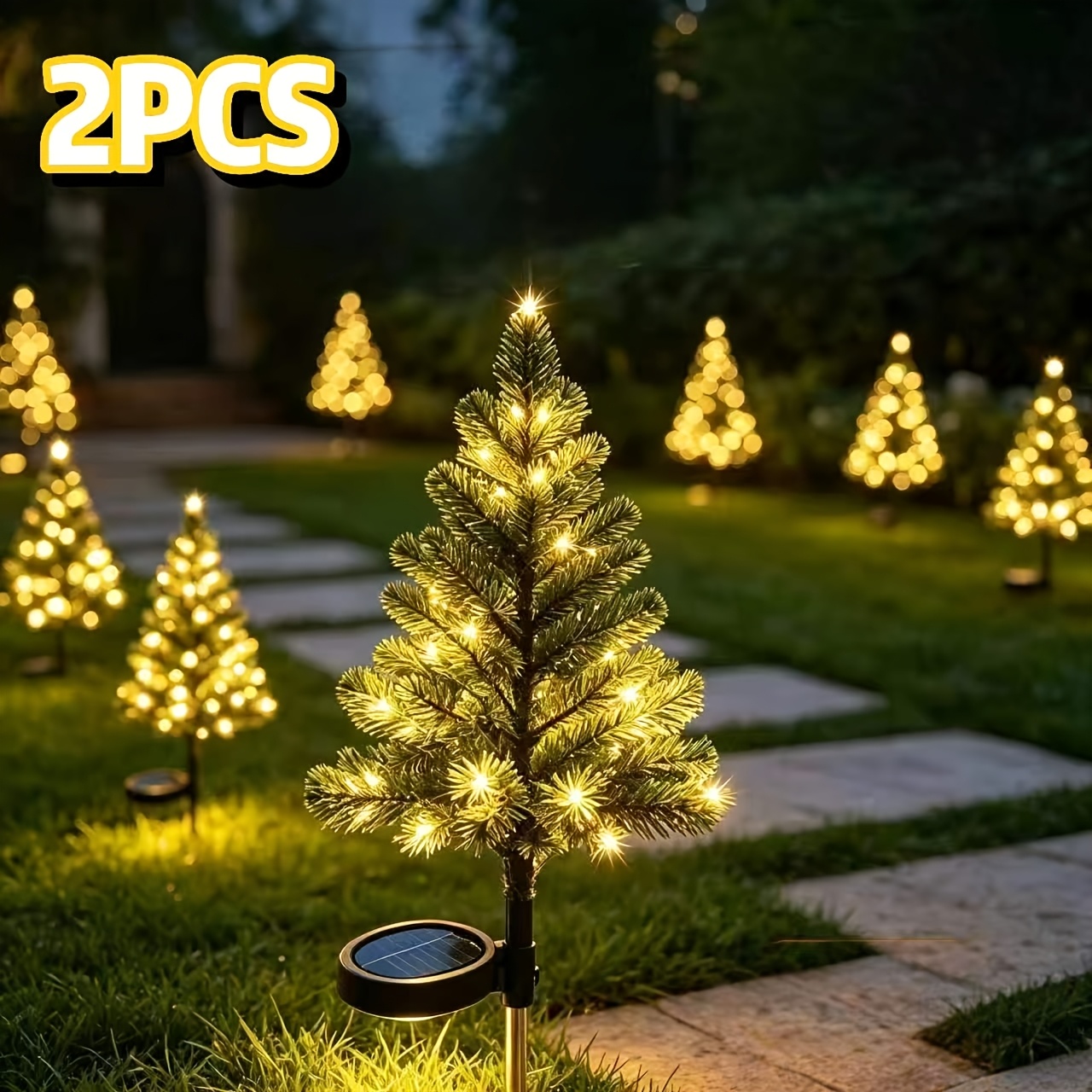 TEMU 2-pack Solar Christmas Tree Lights, Warm White Led Holiday Pathway Lights, 83cm, 2 , Outdoor Lawn Garden Yard Patio Christmas Festival Landscape