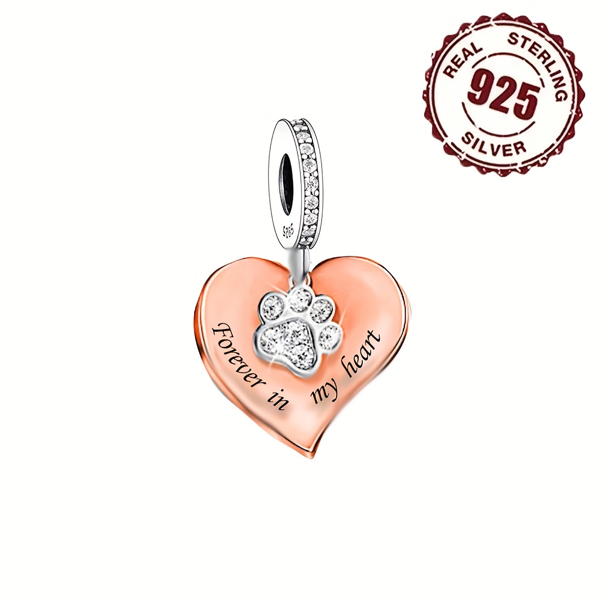 

1pc 925 Sterling Silver Fashion Synthetic Zircon Paw Pattern Heart Pendant For Diy Jewelry Gift, Jewelry Making, Ideal Choice For Gift