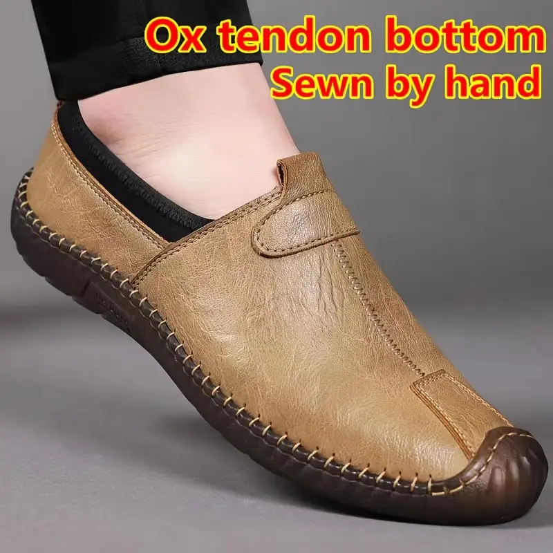 mens solid colour slip on loafer shoes comfy non slip breathable shoes for mens outdoor activities details 0