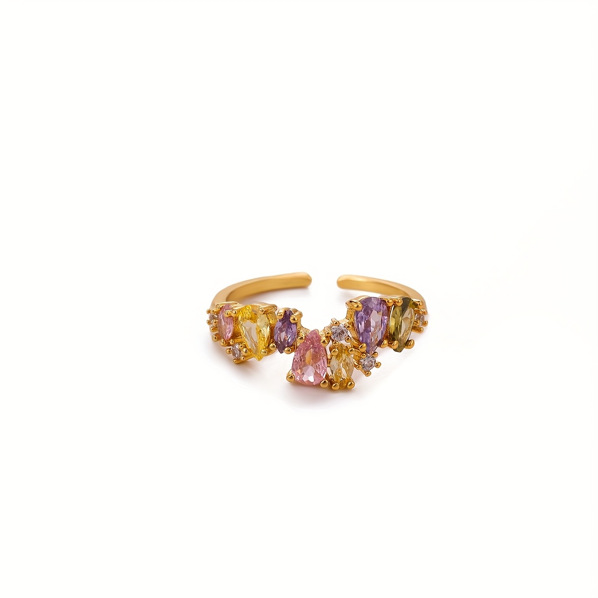 E-shop Ein atemberaubender offener Ring, eingelegt mit bunten synthetischen Zirkonien, im glamourösen Bohemian Y2K-Stil, als Hochzeitsring für Frauen