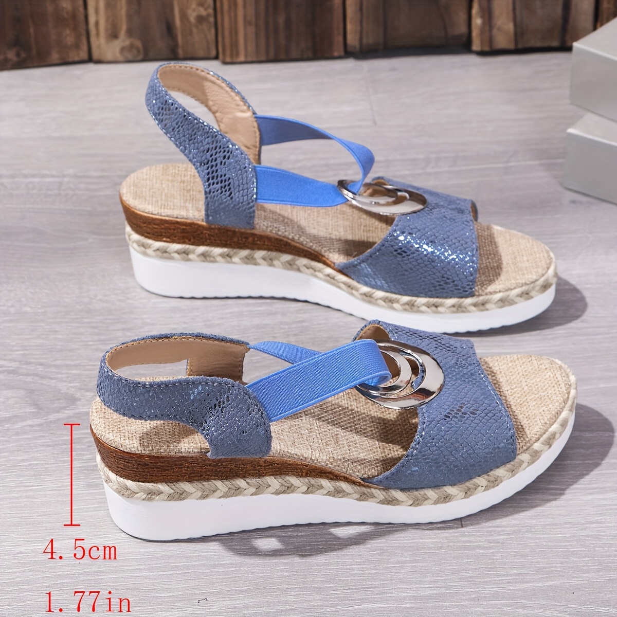 Denim Slippers voor Dames Comfortabele Open Teen Espadrilles met  Enkelbandje Metalen Gesp, Dikke Rubberen Casual Zomerse Mode Schoenen