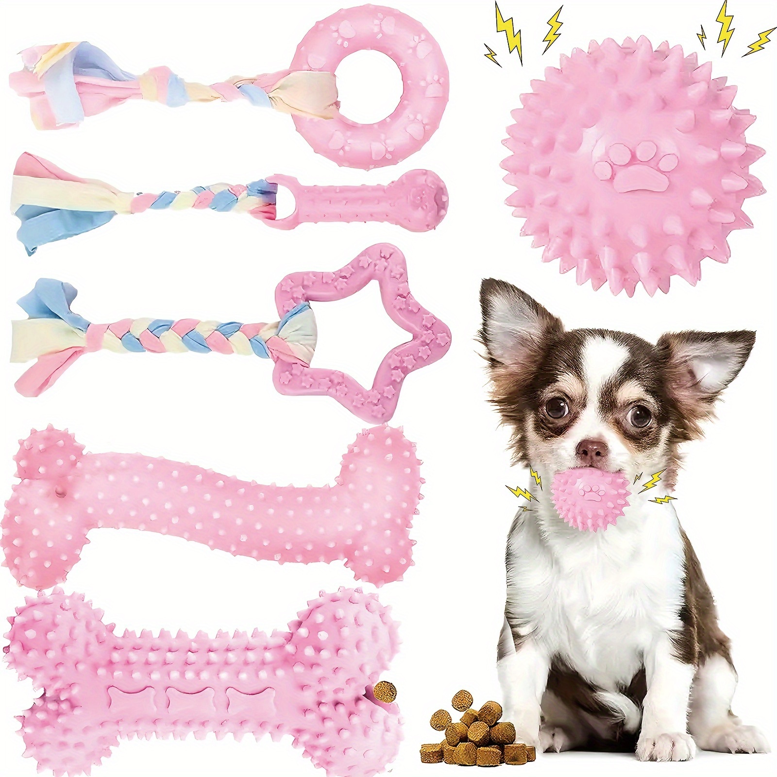 

6 Pack Dog Chew Toys Puppy Toys, Pink Small Dog Teething Toys, Soft Interactive Toys For Puppies