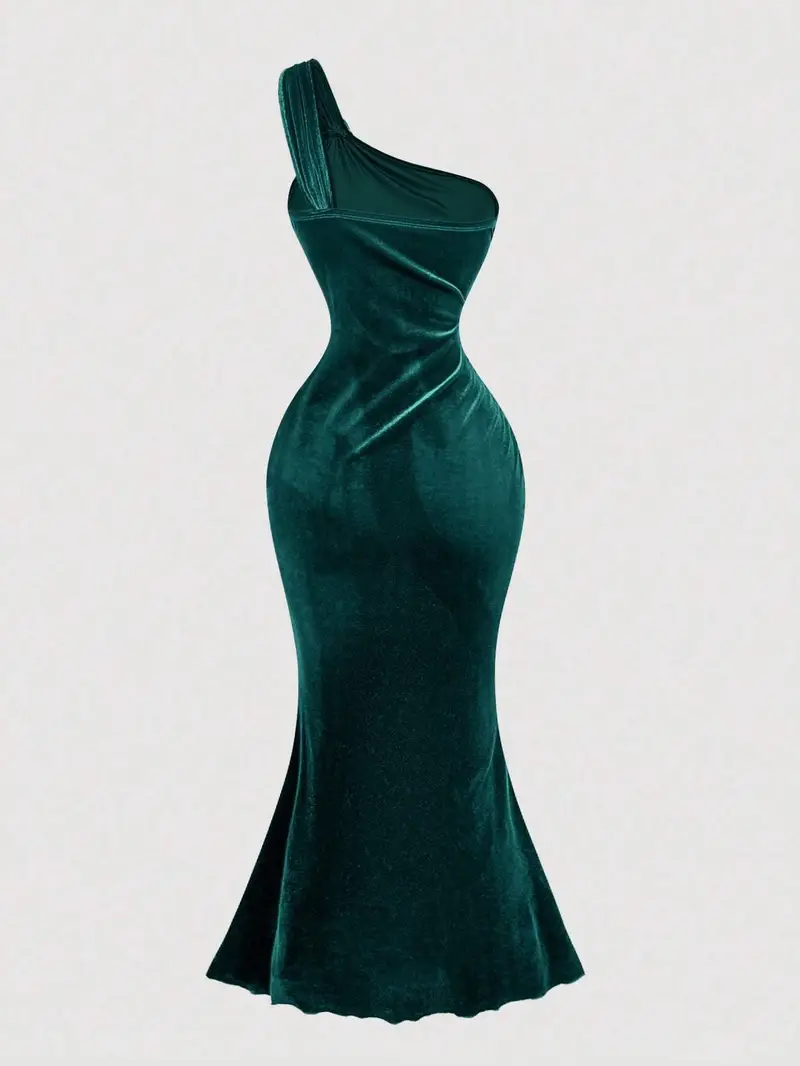 dark green velvet evening gown one shoulder golden floral - Temu Mauritius dark green velvet evening gown one shoulder golden floral - Temu Mauritius