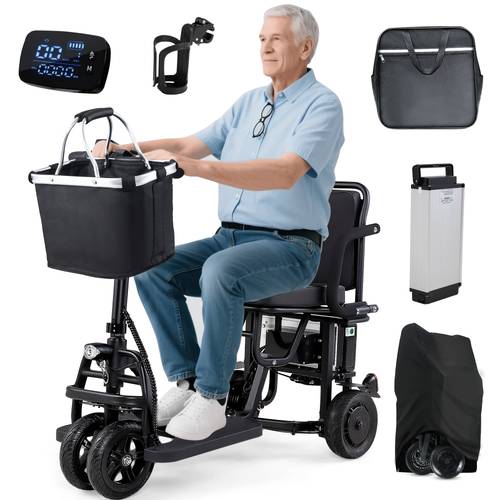 scooter de mobilidade de 25km para idosos, elétrica e dobrável, scooter de rodas com carregador e cesta, veículo motorizado equipado com bateria de lítio de 8ah, motor de 300w e rodas de 20cm com amortecimento. presente de .