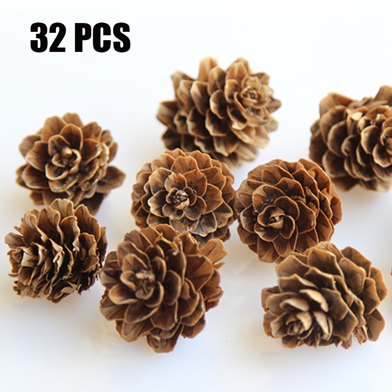 TEMU 32 piezas de piñas falsas marrones - Mini piñas realistas con de de madera natural, marrones y dorados - Adecuadas para Navidad, , Halloween,