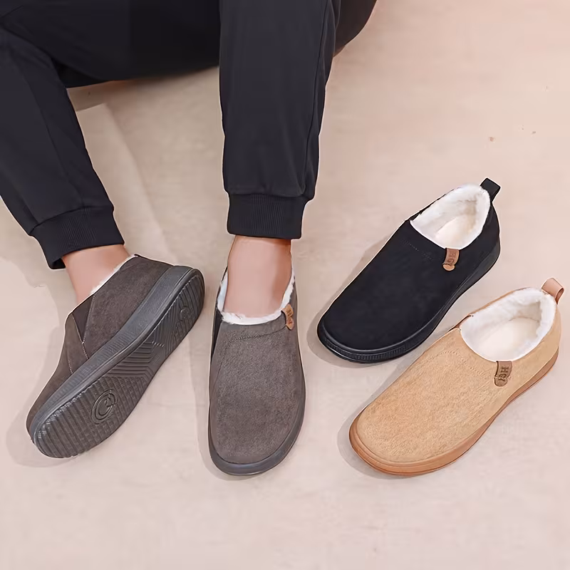 winter new mens fleece lined thickened warm snow boots versatile solid color slip on casual shoes Product details 3