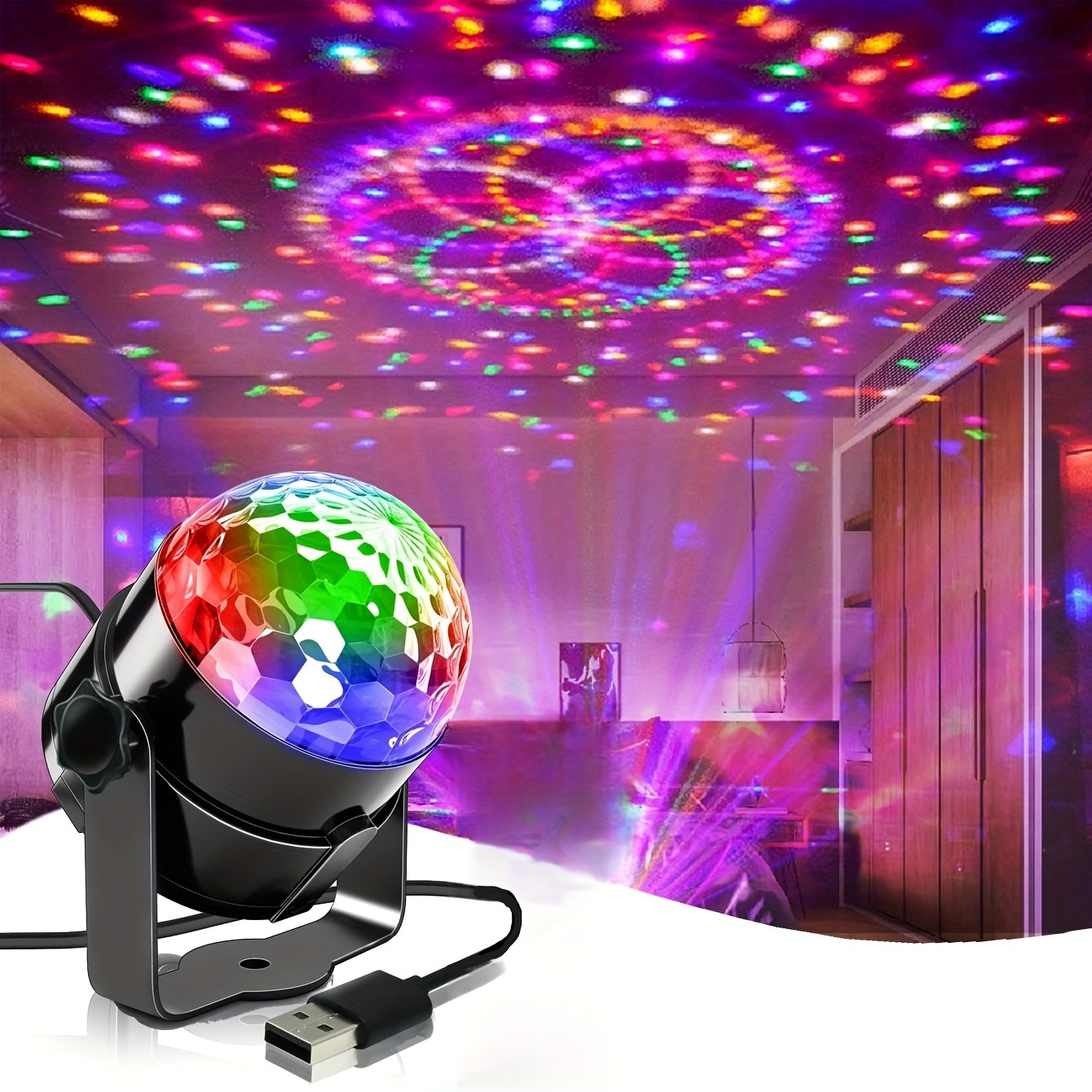 

Usb Powered Led Disco Ball Light – Color Changing Voice-controlled Rgb Magic Ball Projection Light For Parties, Christmas, Spring Festival, New Year's, Valentine's Day – Tabletop Light Without Battery