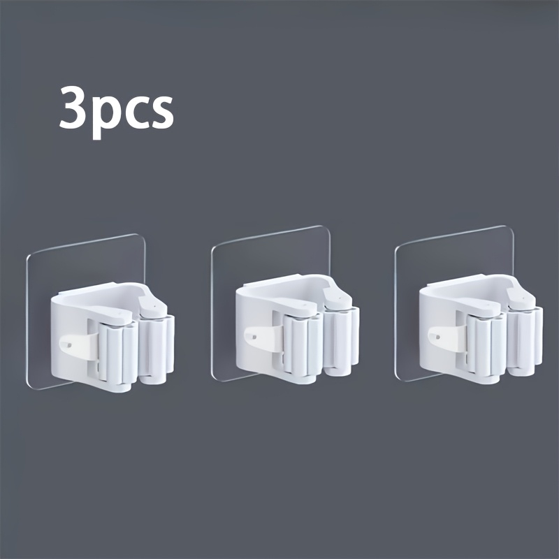TEMU 3pcs No-drill Mop Holder For Bathroom And Kitchen, Multi-functional Mop Clips, Easy To Hang, Maximizes Wall Space, Strong Load-bearing Capacity,