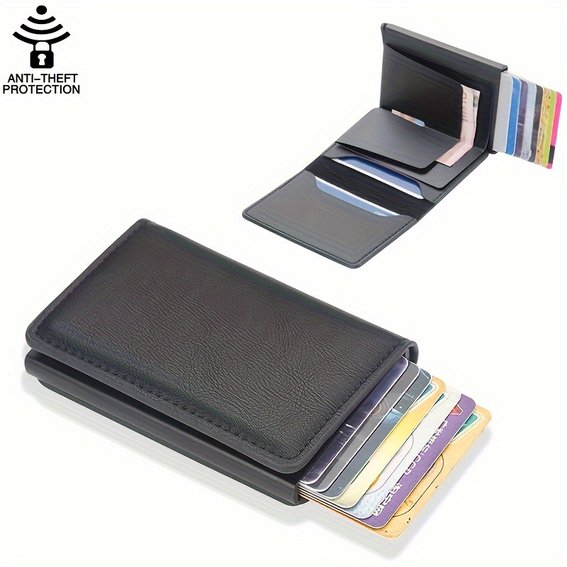 

Credit Card Holder New Aluminum Case Card Wallet Rfid Pu Leather Pop Up Card Case Coin Purse Card Holder