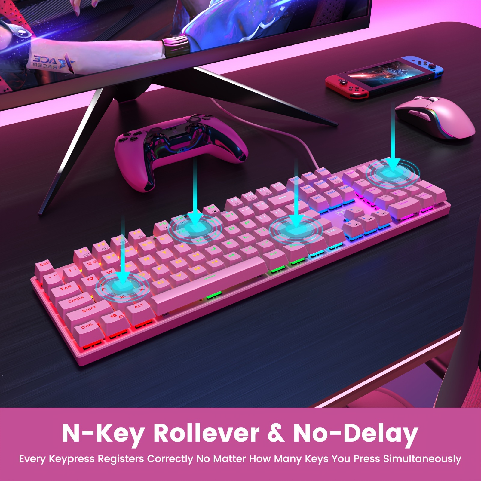 

Mechanical Gaming Keyboard, Rgb 104 Keys Usb Wired Keyboard With Blue Switch, Abs Keycap/anti /-resistant Mechanical Keyboard For Pc Mac Gamer, Pinkvisit The Store