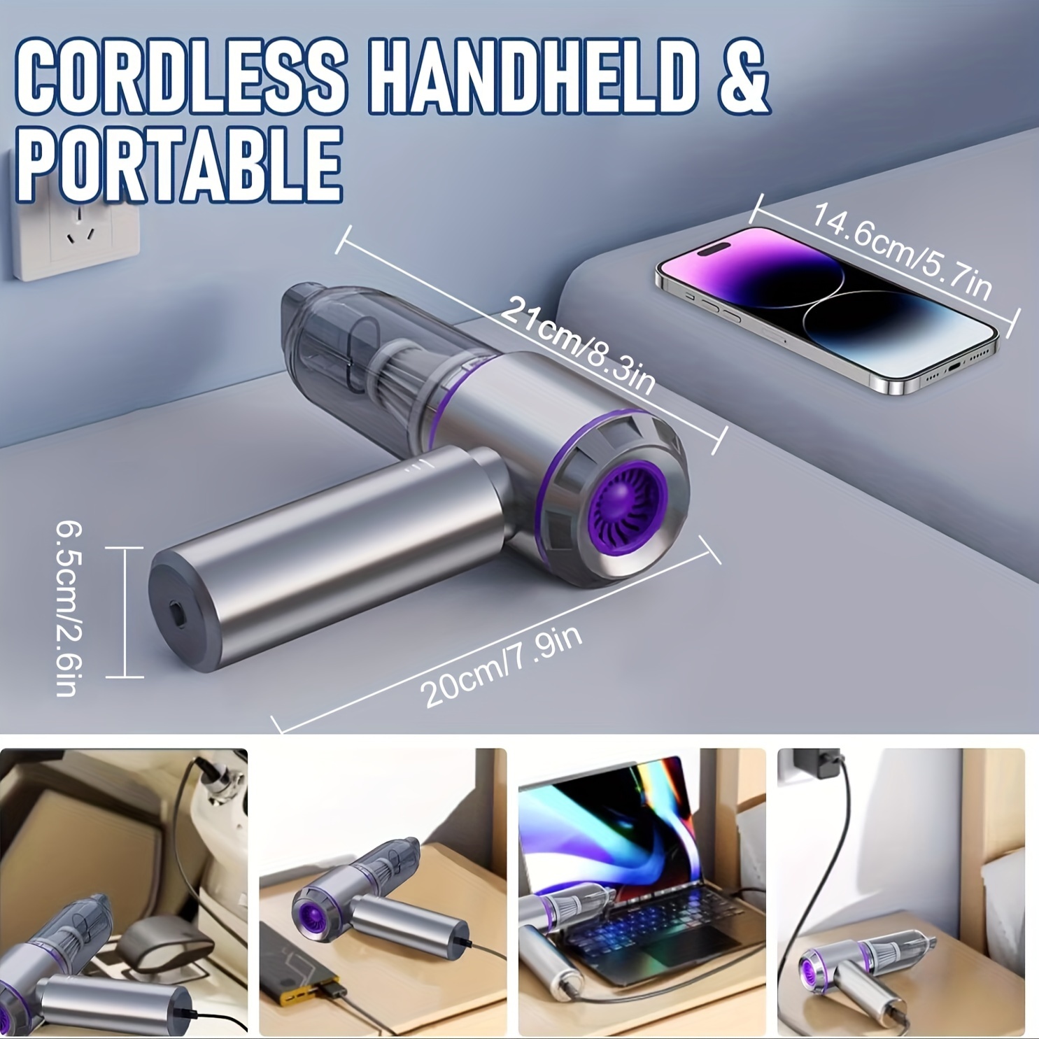 portable wireless vacuum cleaner 20000pa high   vacuum 4 in 1 compressor air blower and pump handheld vacuum with brushless motor suitable for   office camping computer keyboard laptop dust cleaning tool Product details 0