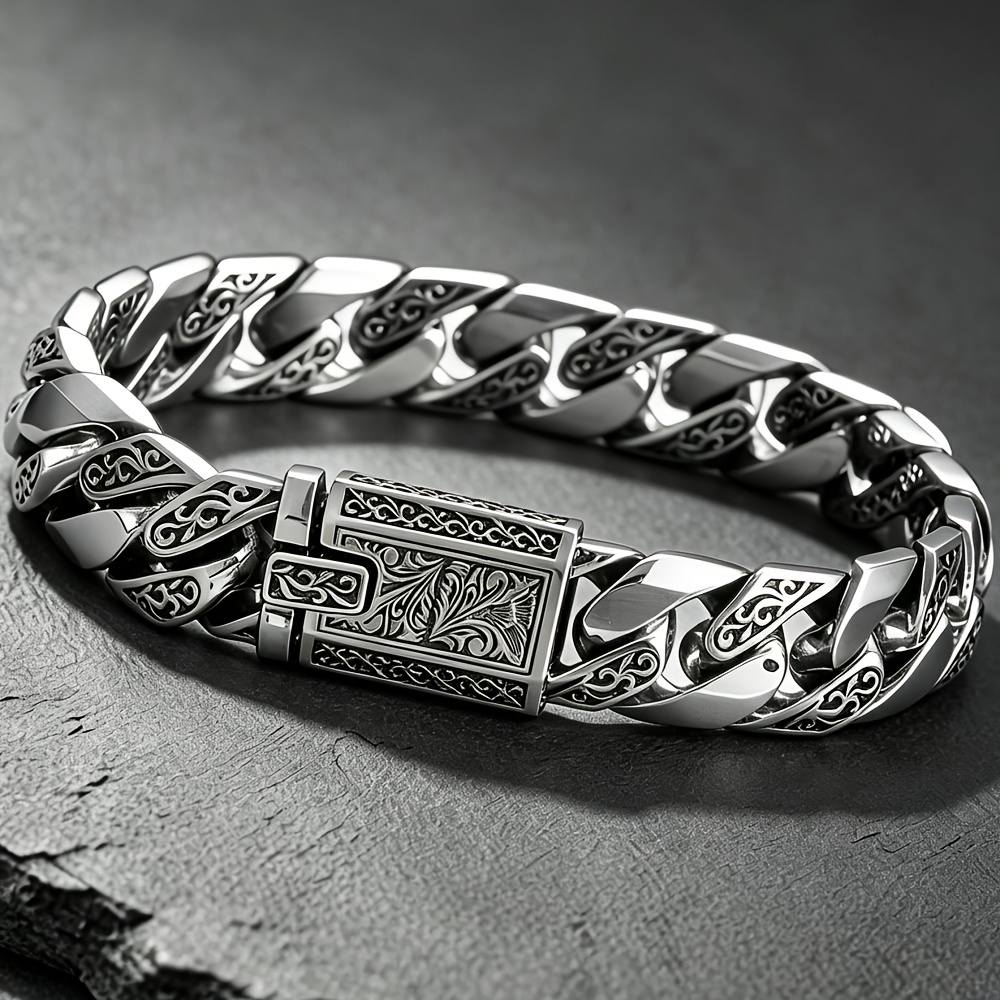 TEMU Stainless Steel Cuban Link Bracelet, Wear-resistant And Rust-proof Versatile Men's Accessory, Suitable For Daily Wear, Dates, Parties, Gifting,