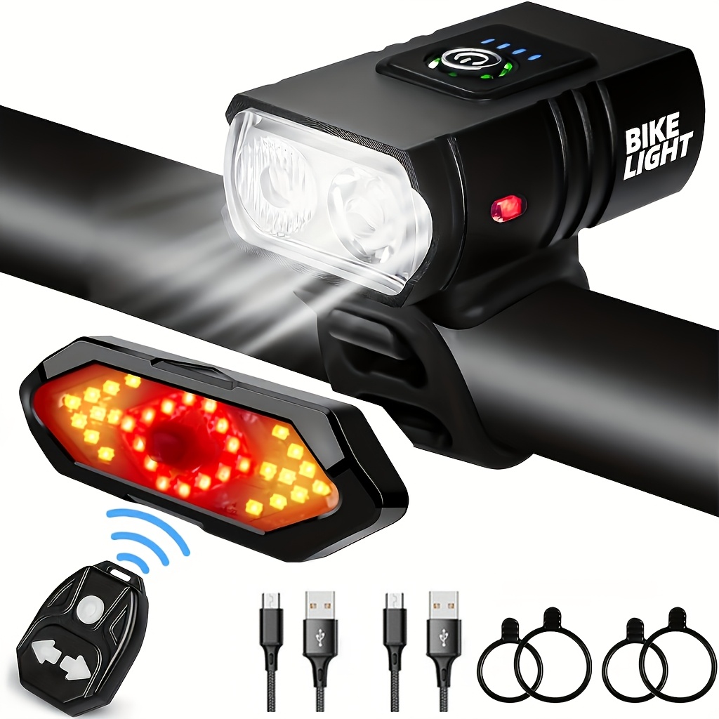 TEMU 2pcs Bicycle Front And Rear Led Safety Light Set-high Brightness 3led Night Cycling Light With Usb Charging, 6+5 -rechargeable Lithium Battery,