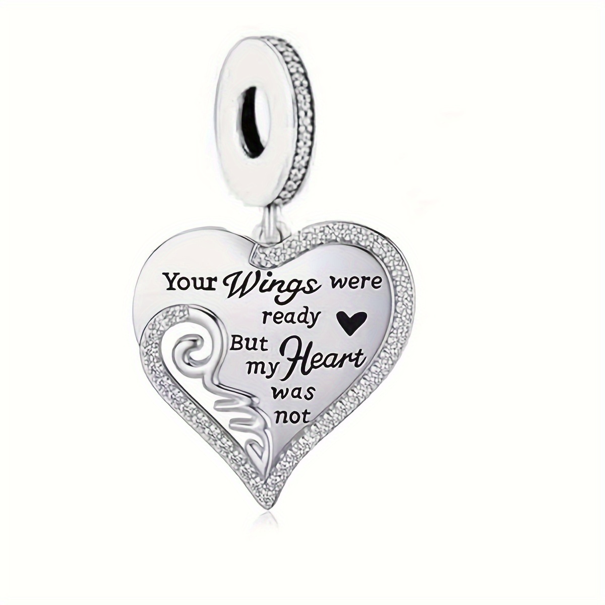 

1pc 925 Sterling Silver Fashion Synthetic Zircon Feather Pattern Heart-shaped Pendant For Diy Jewelry Gift, Jewelry Making, Ideal Choice For Gift