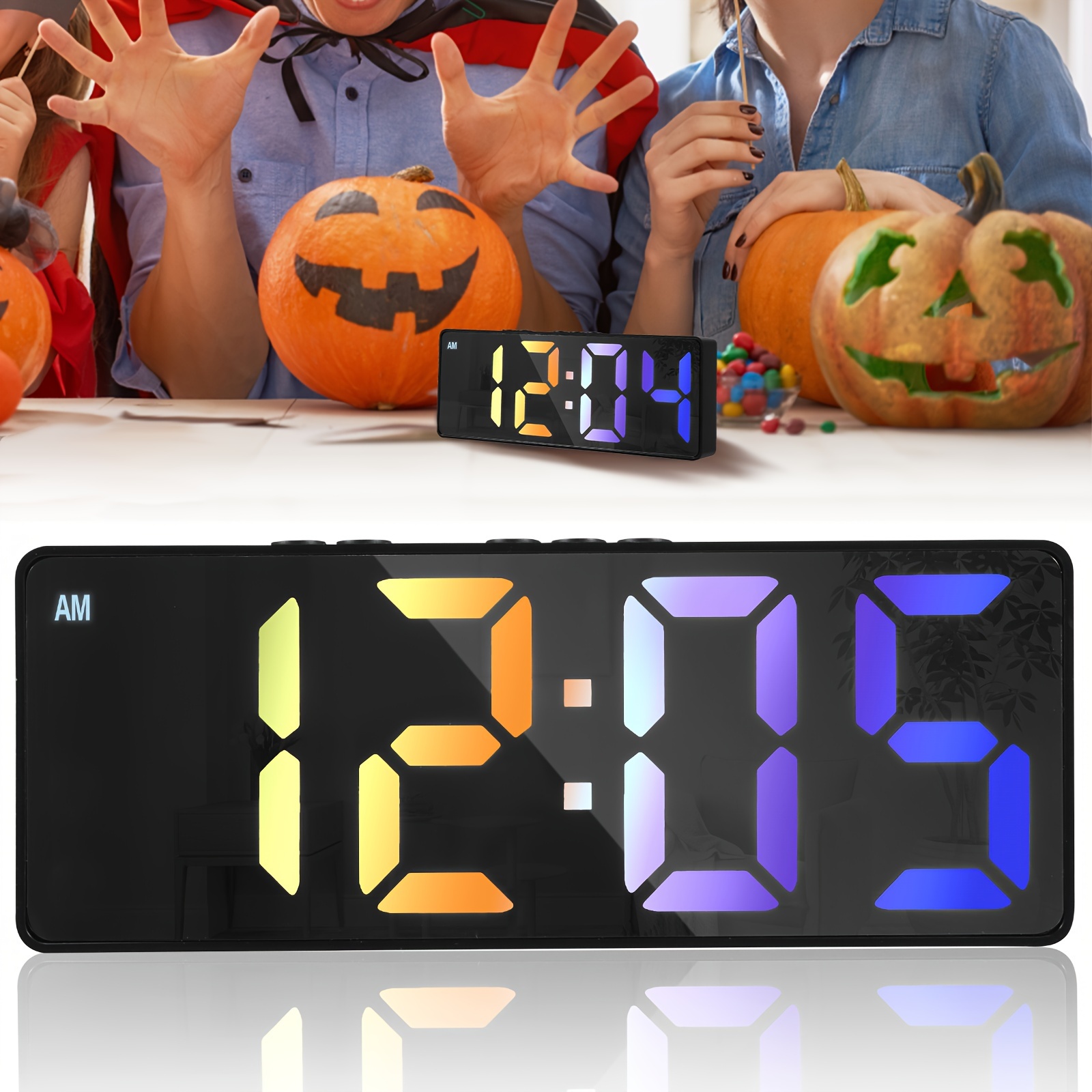 

1pc Digital Alarm Clock Colorful Led Alarm Clock Usb/battery Operated Desk Clock With Dual Alarms 12/24h Display 3 Adjustable Brightness Voice Control Snooze Function For Home Office