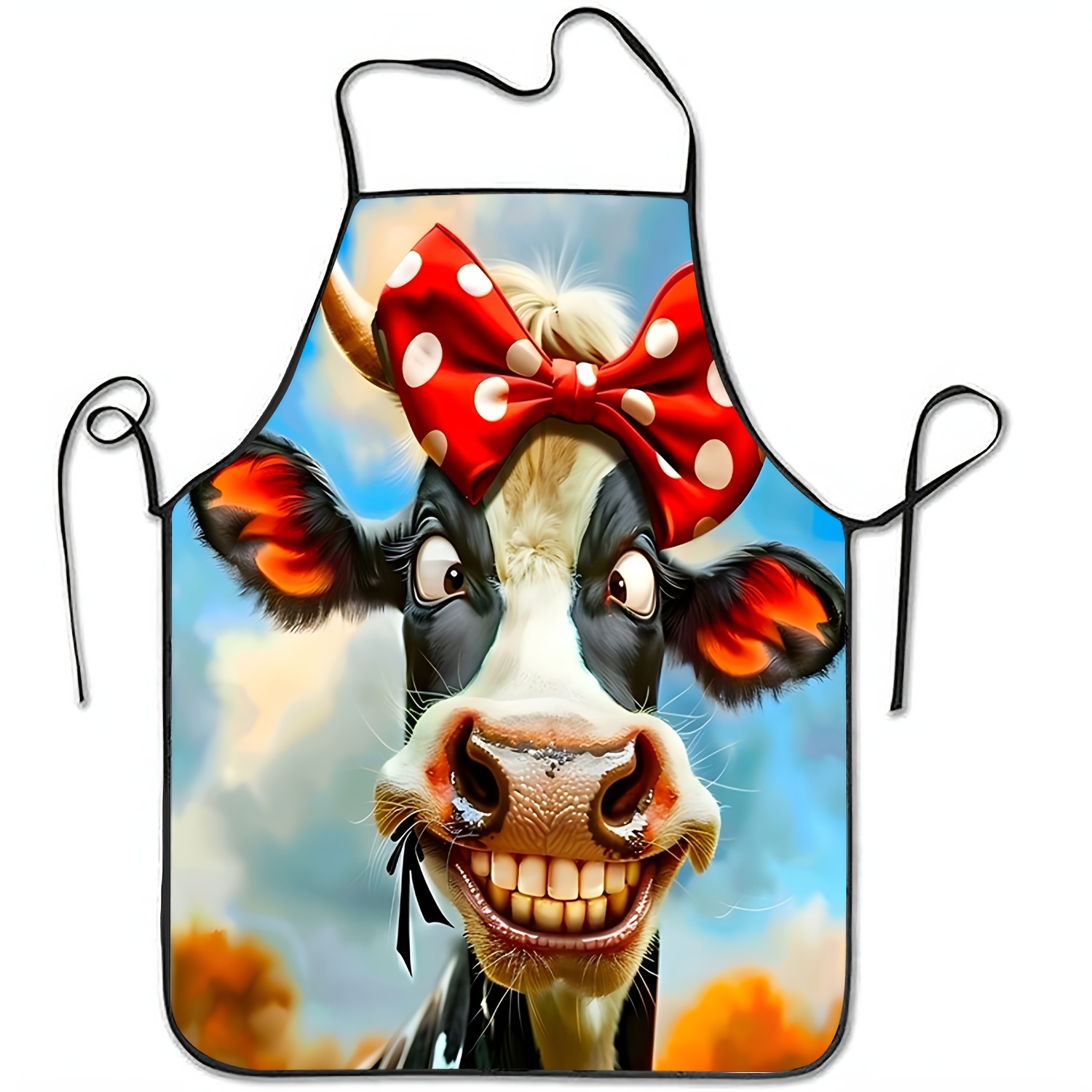 TEMU 1pc 1pcs Cow Print Apron Suitable For Home Kitchen Baking, Sleeveless Smock With Cow & , Bib Apron For &, Unisex Gift For, Baking, Work, Holiday