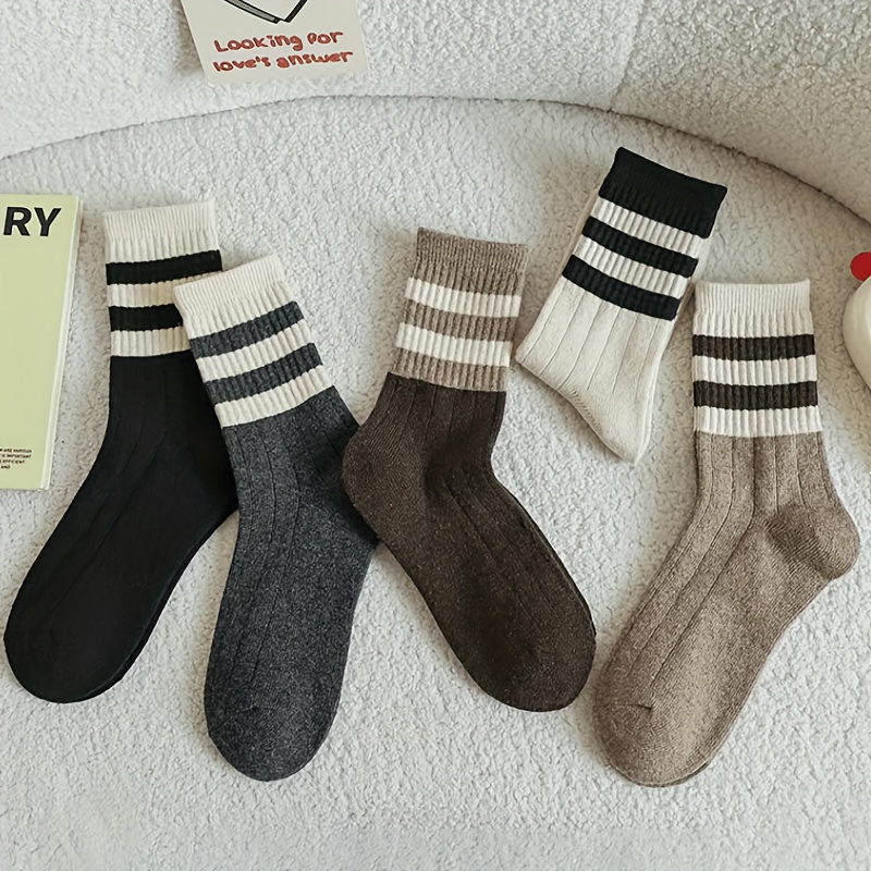 

5 Pairs/10 Pairs Of Women's Mid-calf Socks, New Autumn And Winter Style, College Style, Color- Pile Socks For .