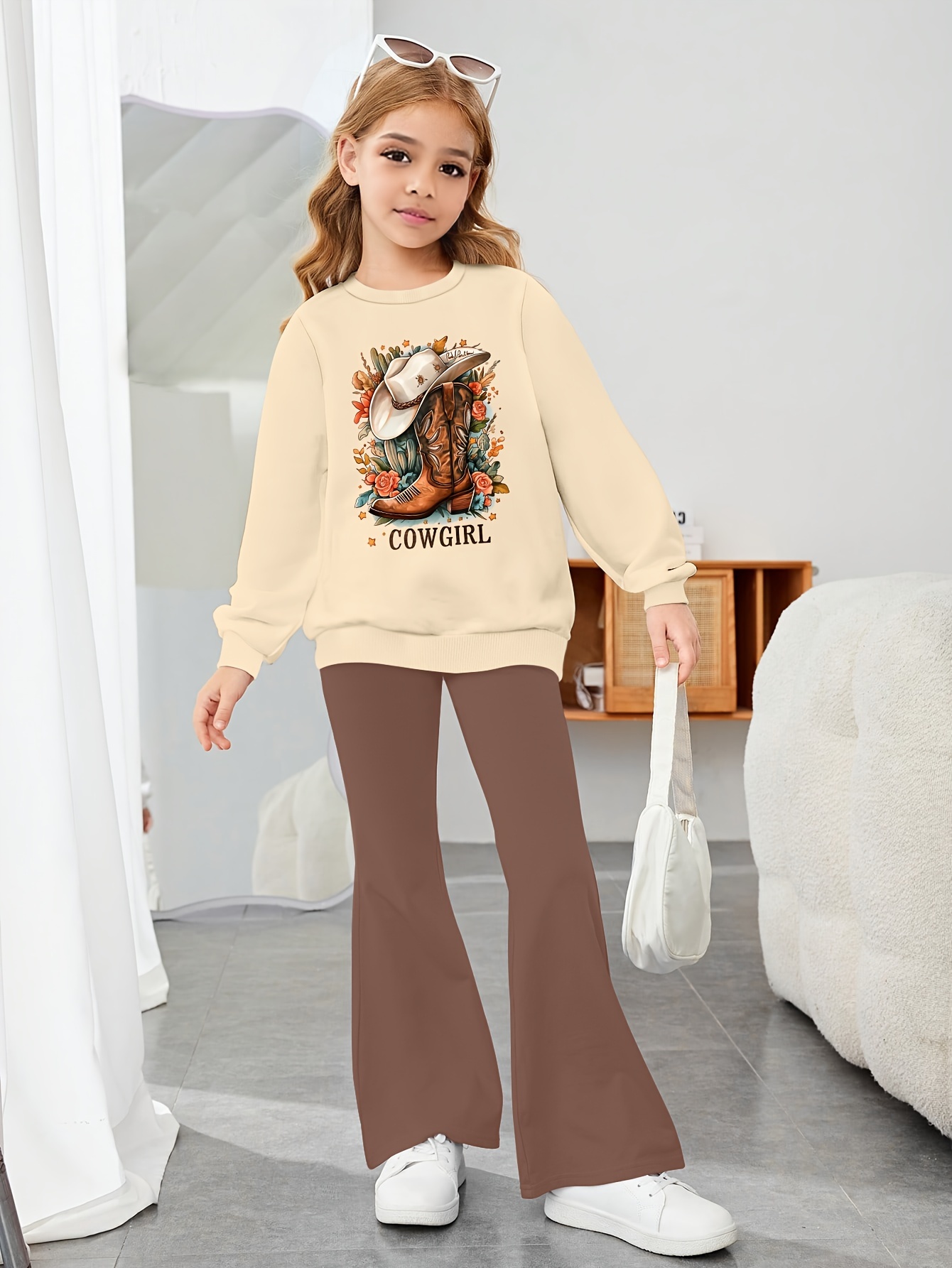 fashion cowgirl boots hat graphic print girl's casual set Temu
