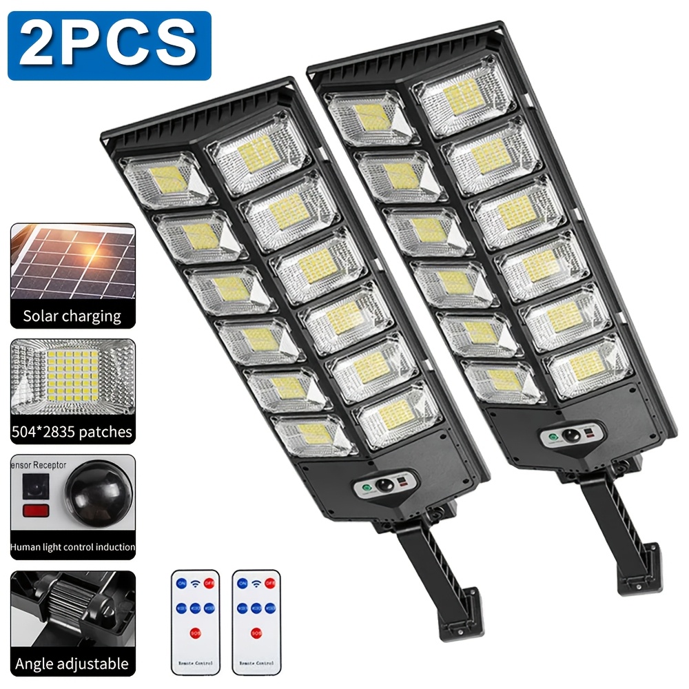 TEMU 2pcs Outdoor Solar Street Light With Remote, 504led Solar Motion Sensors Light With 3 Lighting , 320° Wide-angle Solar Safety Floodlight, Ip65