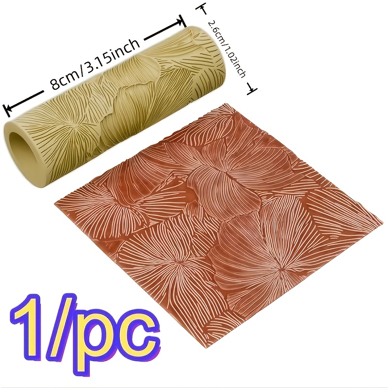 TEMU 1pc Durable Plastic Pottery Roller Tool With Texture Patterns - Suitable For Clay Plates, Earrings, Pendants, Diy Crafts | Plant-themed Stamping