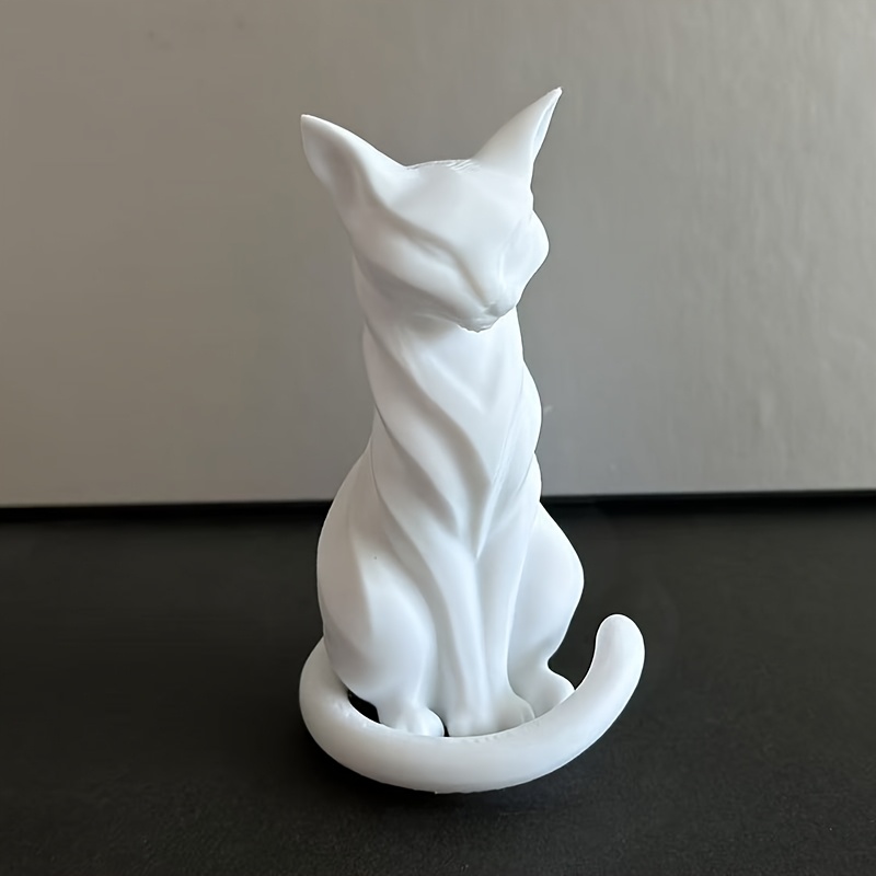 TEMU Figurine de chat imprimée en 3D, pièce unique aux gracieuses et à calme, idéale pour la décoration de bureau, l'embellissement de , un cadeau