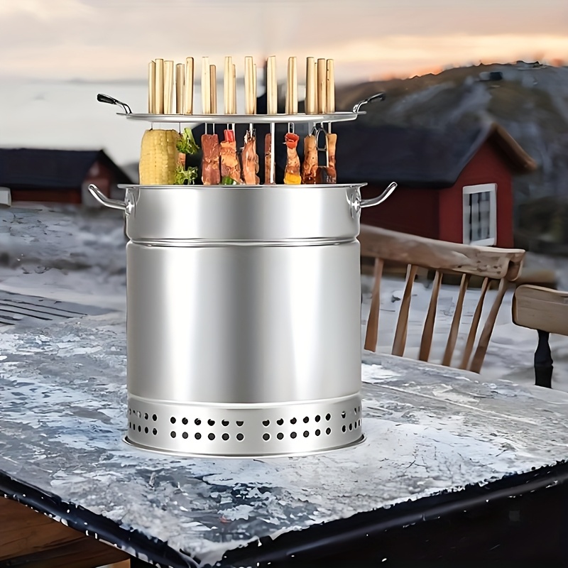 Heavy-Duty Stainless Steel BBQ Grill with Lid - Commercial/Home Use, Holds 22/30 Skewers, Portable Outdoor/Indoor Grill for Camping, Backyard, Restaurants - Compatible with Charcoal & Gas - Easy Assembly Required, Grills for Cooking, Outdoor Grilling, Sturdy Handles, Skewer Holder, Restaurant Owners