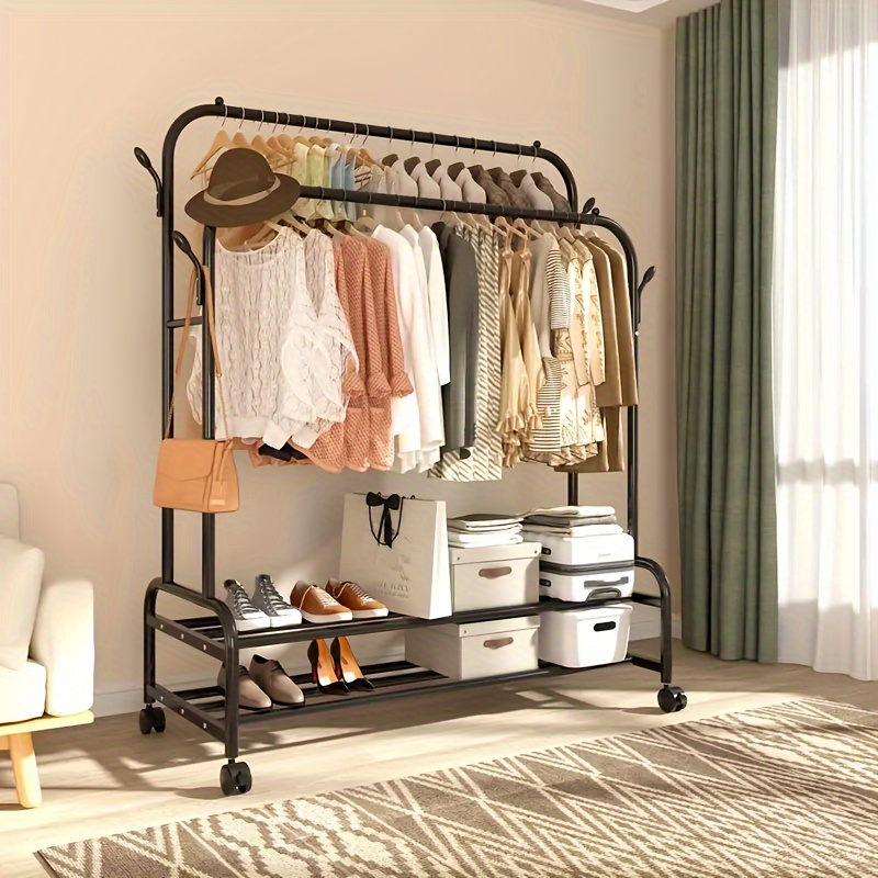 

Freestanding Storage Rack With 2-tier Shoe Shelf - Heavy-duty, Easy For Clothes, Hats & Accessories - , Bedrooms & Living Rooms