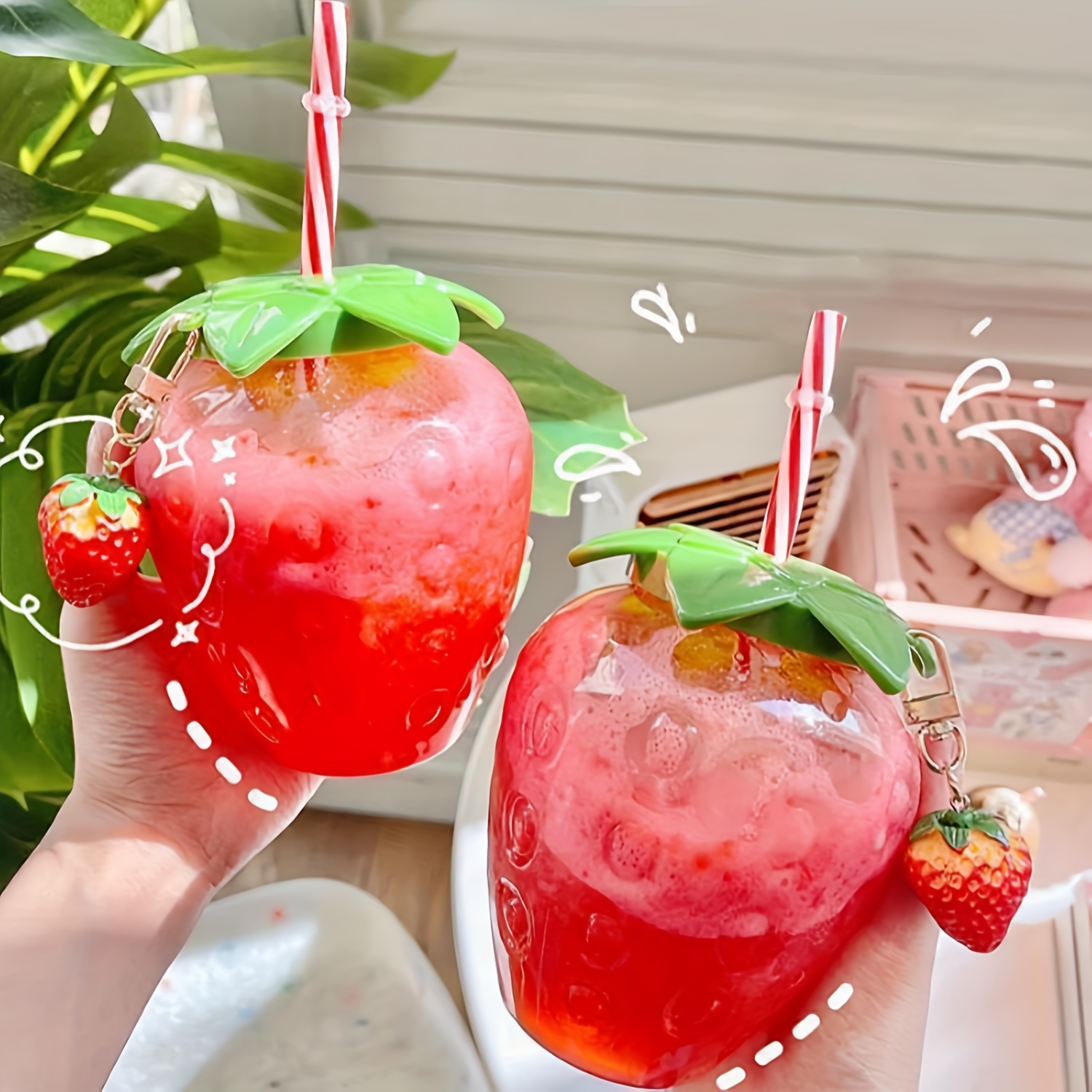 2pcs Spill-proof Sippy Cups With Lids & Straws Suitable For Travel, Beach & Swimming - Lightweight Bpf-free Plastic Tumblers, Cute Hawaiian Fruit Shaped (strawberry & Pineapple) For,, Summer Drinks