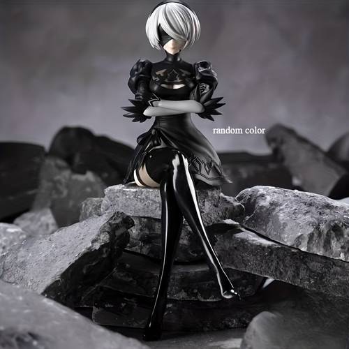 elegant seated black gaming character figure doll with white short hair and formal attire suitable for collection and decorative display a fans random