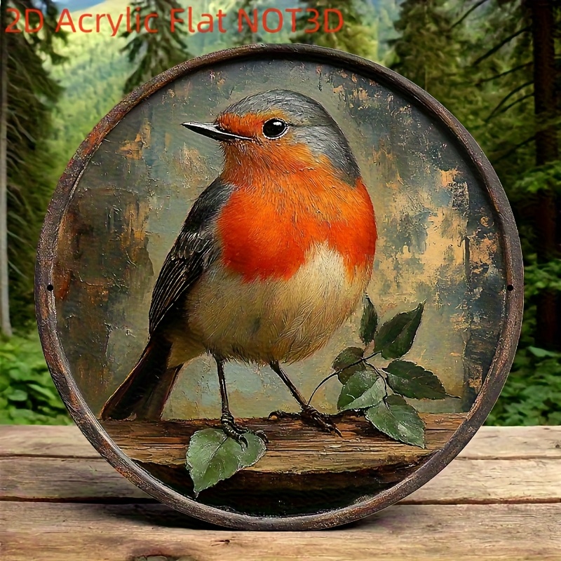 TEMU 2d Flat, Round Wood Wall Art Suitable For Home, Garden, Patio & Office - Vintage Bird Poster With English Text, Weather-resistant Indoor/outdoor