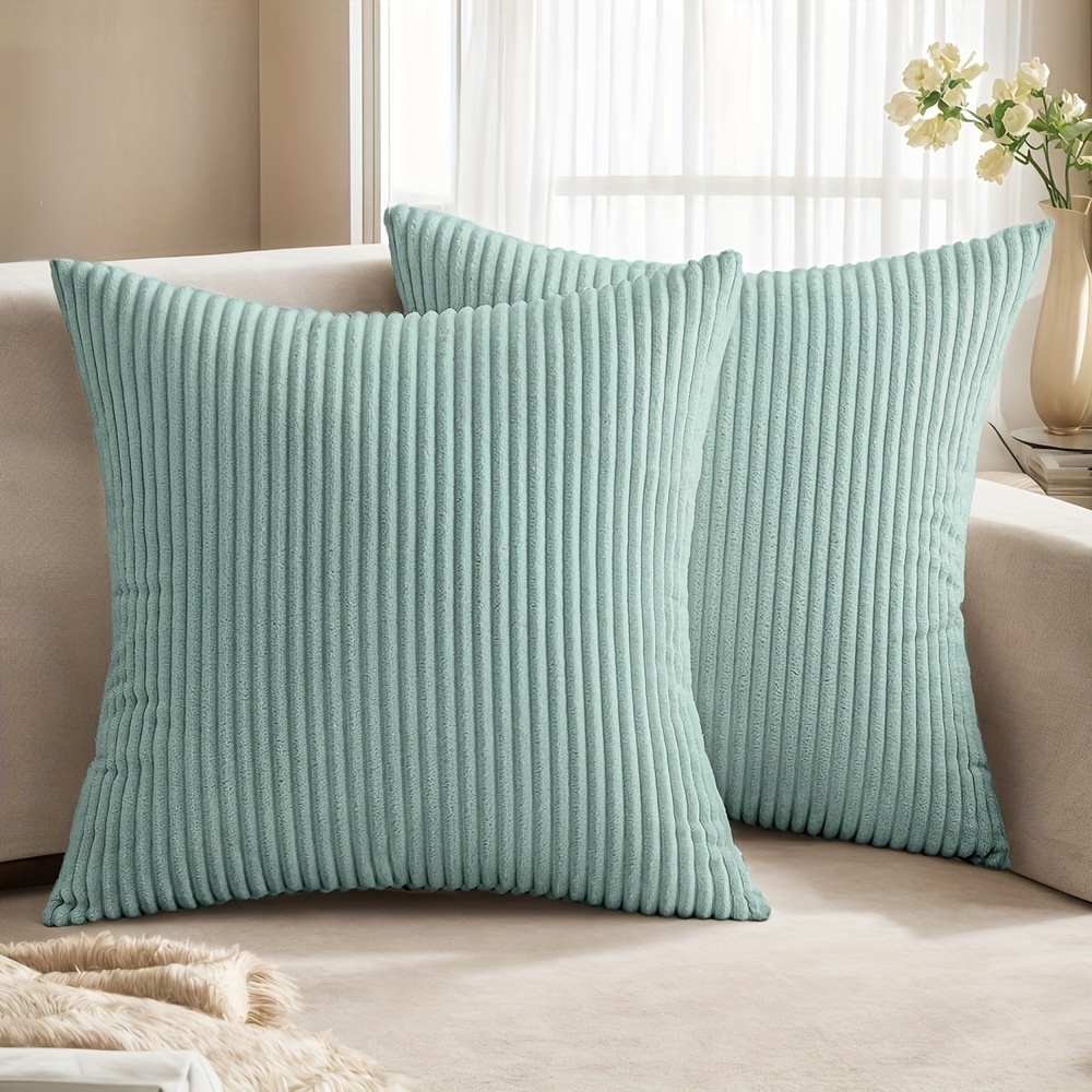 2 bucăți, Huse de pernă decorative cu dungi moi, Pătrate din catifea cordonată crem, 18in*18in, Decorațiuni moderne și confortabile pentru casă, Fără umplutură pentru pernă detalii 4