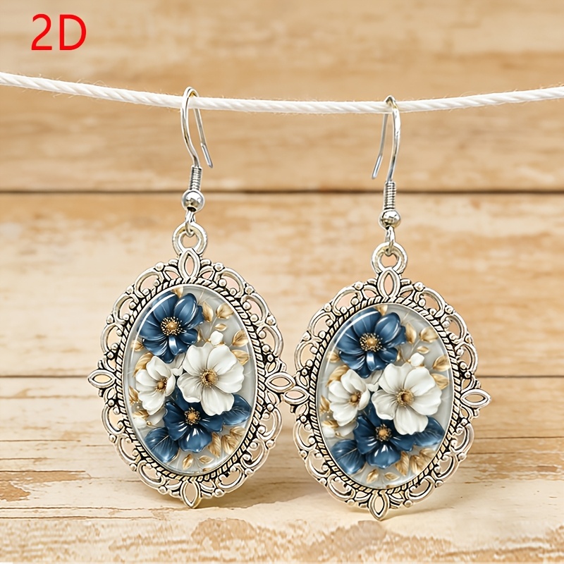 TEMU Pendientes colgantes florales plateado, azul y , con de , pendientes florales suaves de lujo , pendientes de con atmosférico
