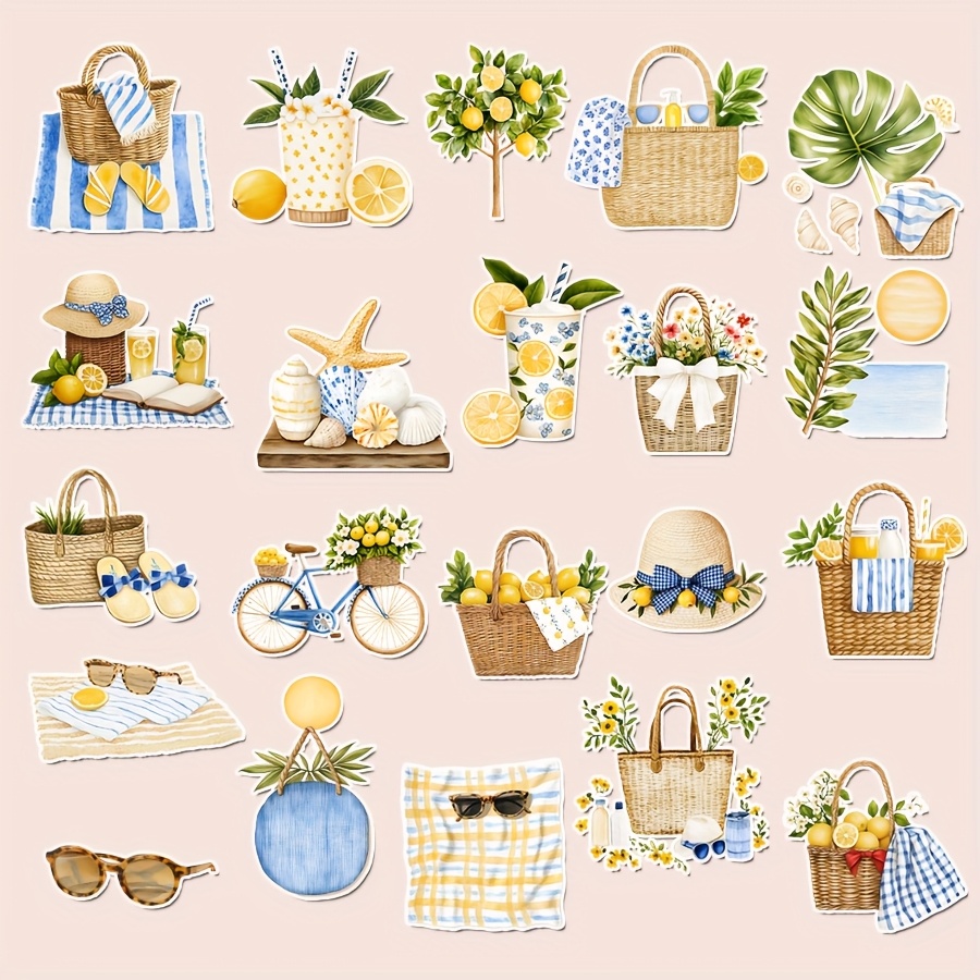 1 Set, Lemon Camping Theme Stickers, Baking Stickers, Packaging Stickers, Holiday Gift Stickers, Clipping Book Notebook Stickers, Stickers