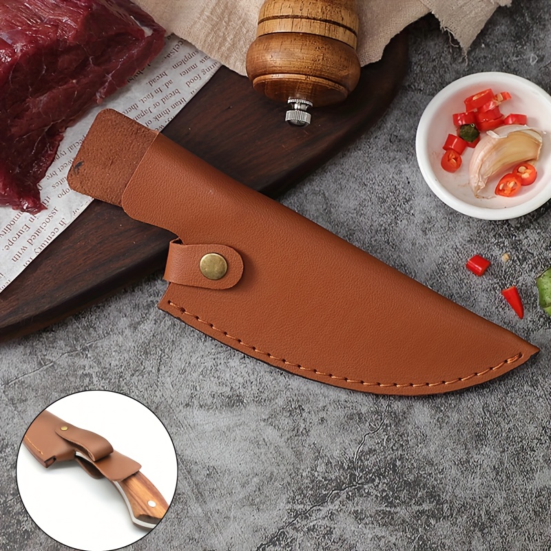 

1pc Durable Leather Knife Sheath, Handcrafted Full Tang Handle Knife Cover, Secure Snap Closure For Chef Butcher Kitchen Tools, Ideal For Outdoor Cooking, Camping, Picnics, And Beach