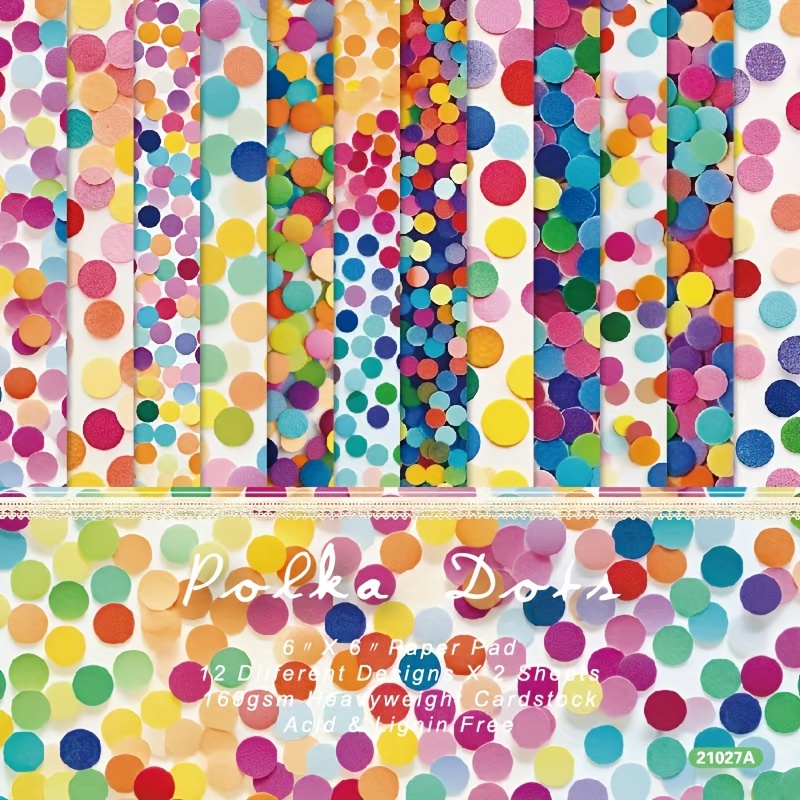 

24 Sheets 6-inch Polka Dot Patterned Cardstock, Assorted Multicolor Craft Paper For Diy Scrapbooking, Album, Card Making, Acid-free Decorative Background Paper – 12 Unique Designs (2 Sheets Each)