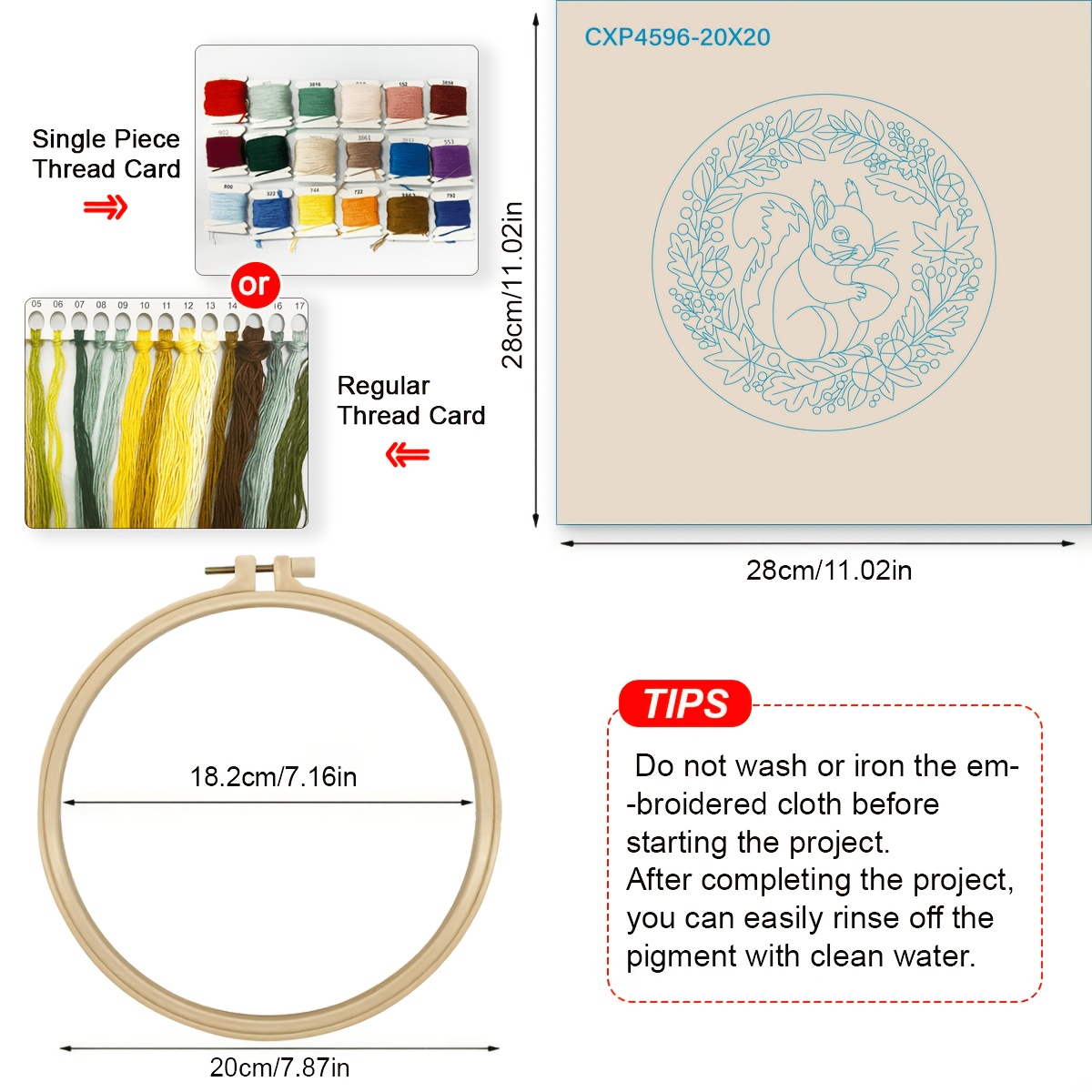 Adult Beginner Embroidery Kit with Canvas and Tools
