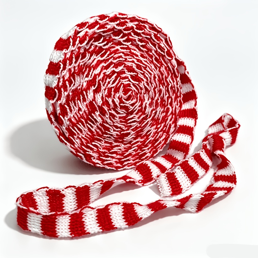 TEMU Christmas Candy Vine Red Green Striped Knitted Webbing, Red White Striped Edging No Lock Edge Fabric Supplies, Gift Wreath Bow Handmade